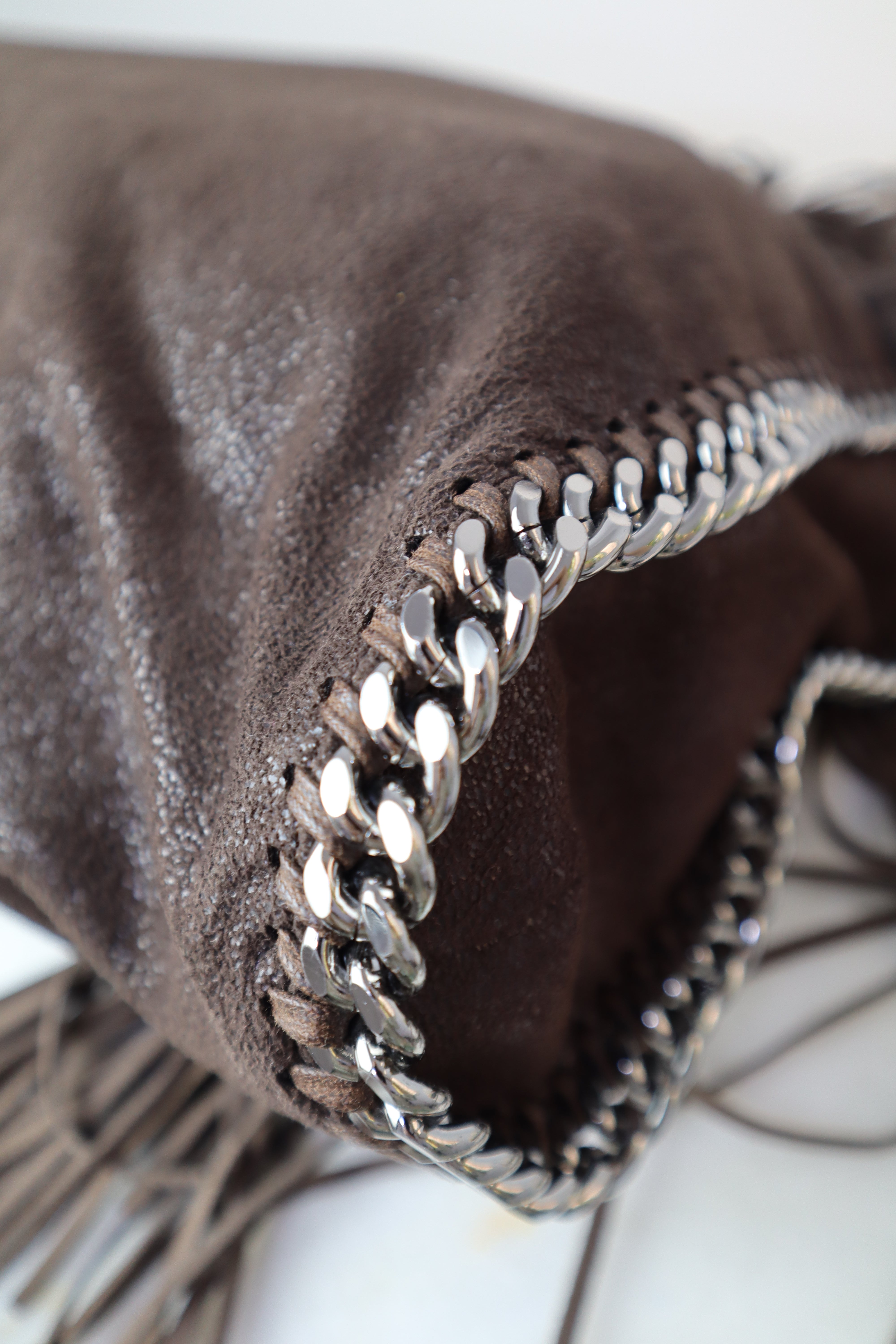Stella Mccartney Brown Eco Suede Fringe Falabella Bag