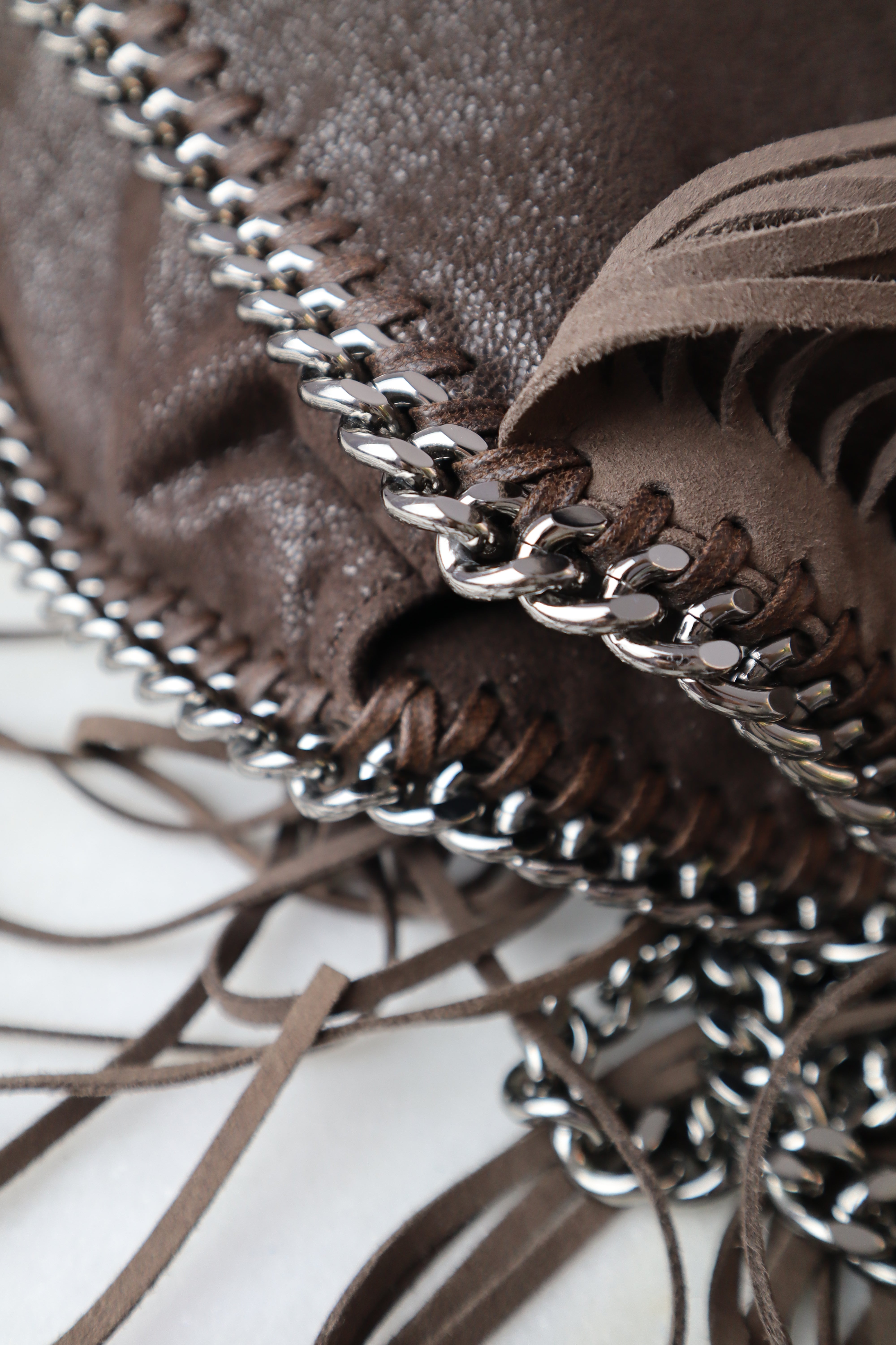 Stella Mccartney Brown Eco Suede Fringe Falabella Bag
