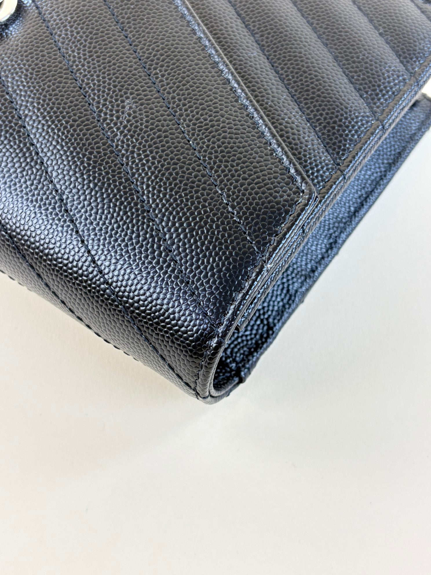 YSL Black Cassandre Envelope Wallet Chain