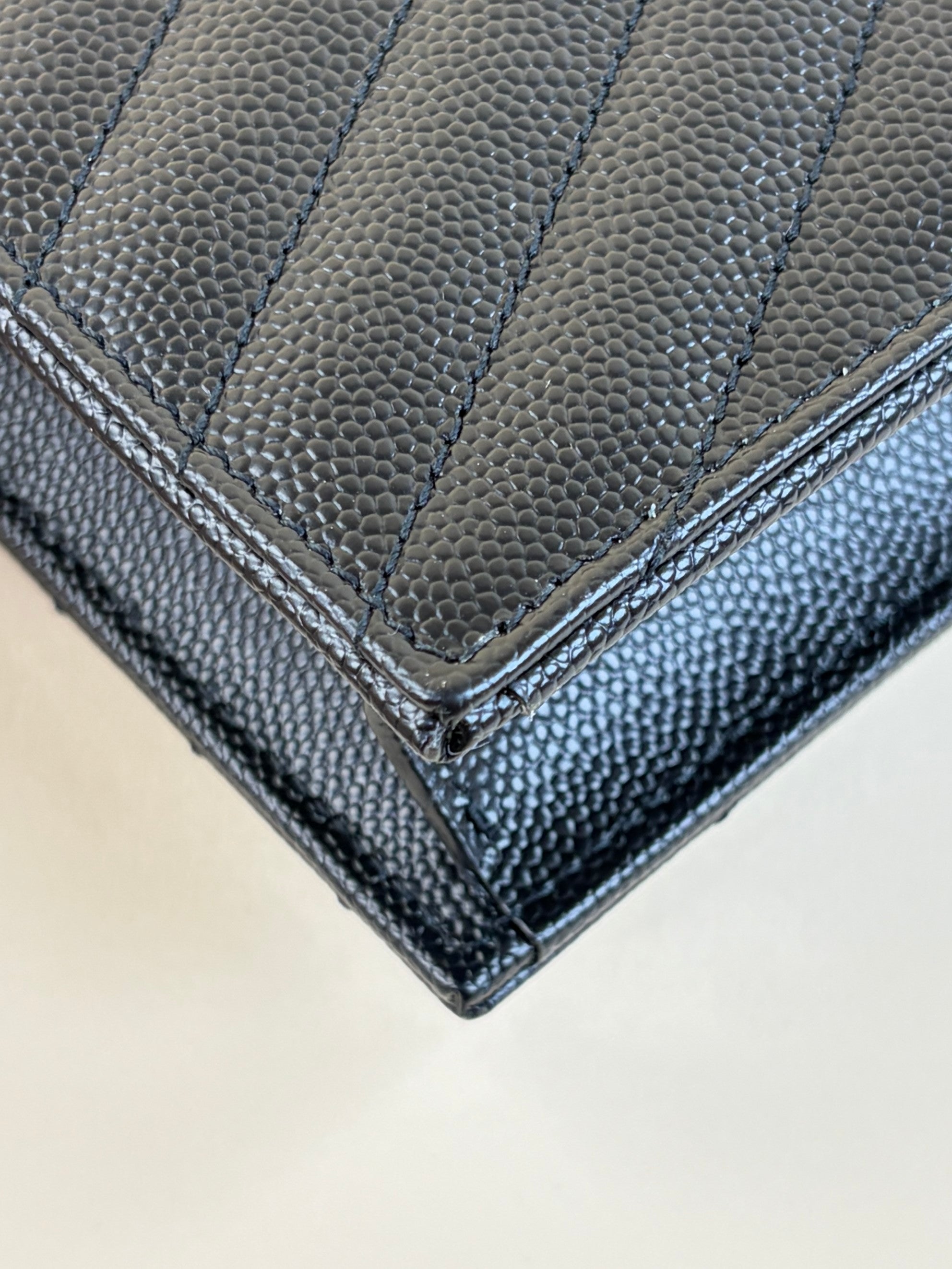 YSL Black Cassandre Envelope Wallet Chain