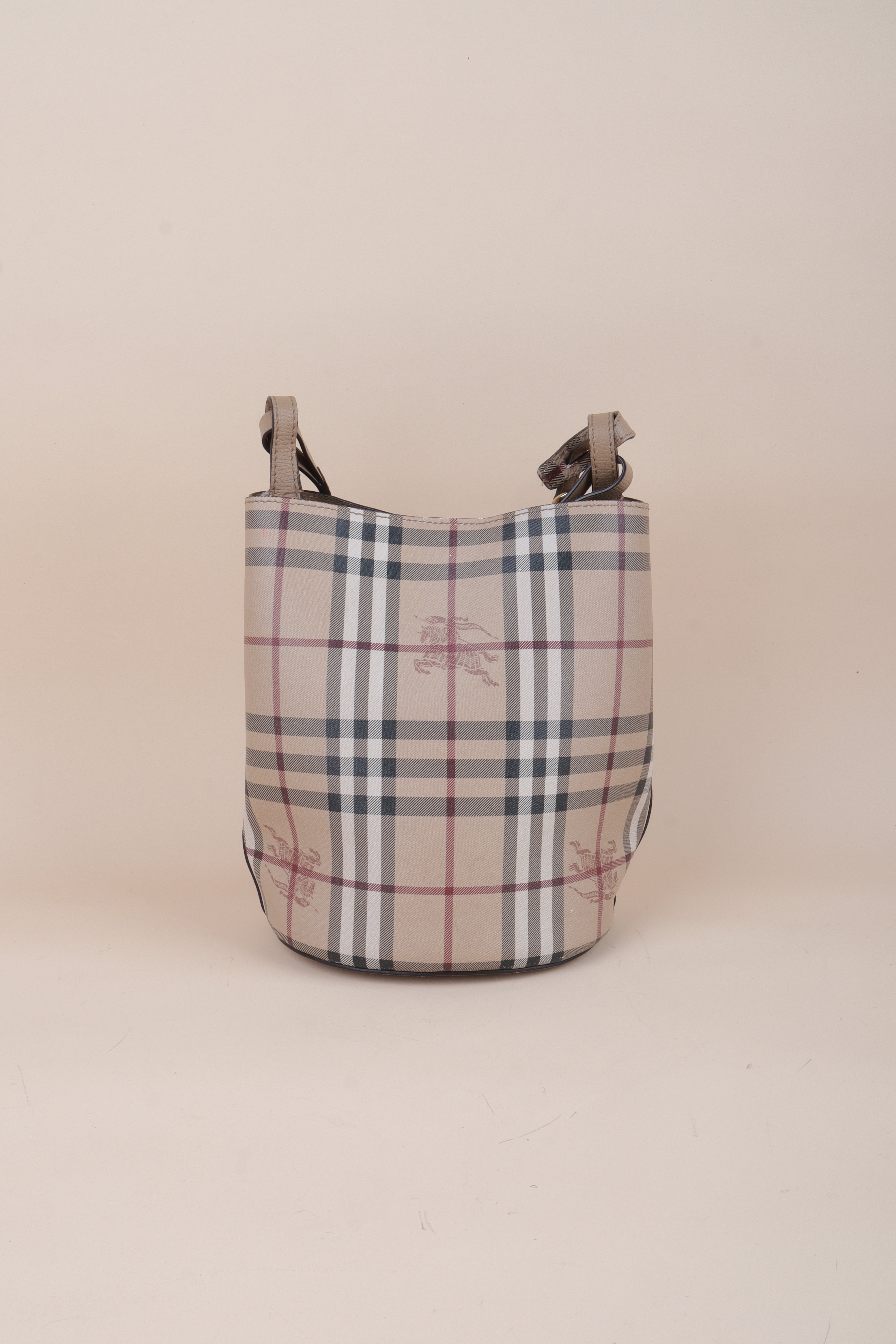 Burberry Beige Lorne Small Nova Check Bucket Bag