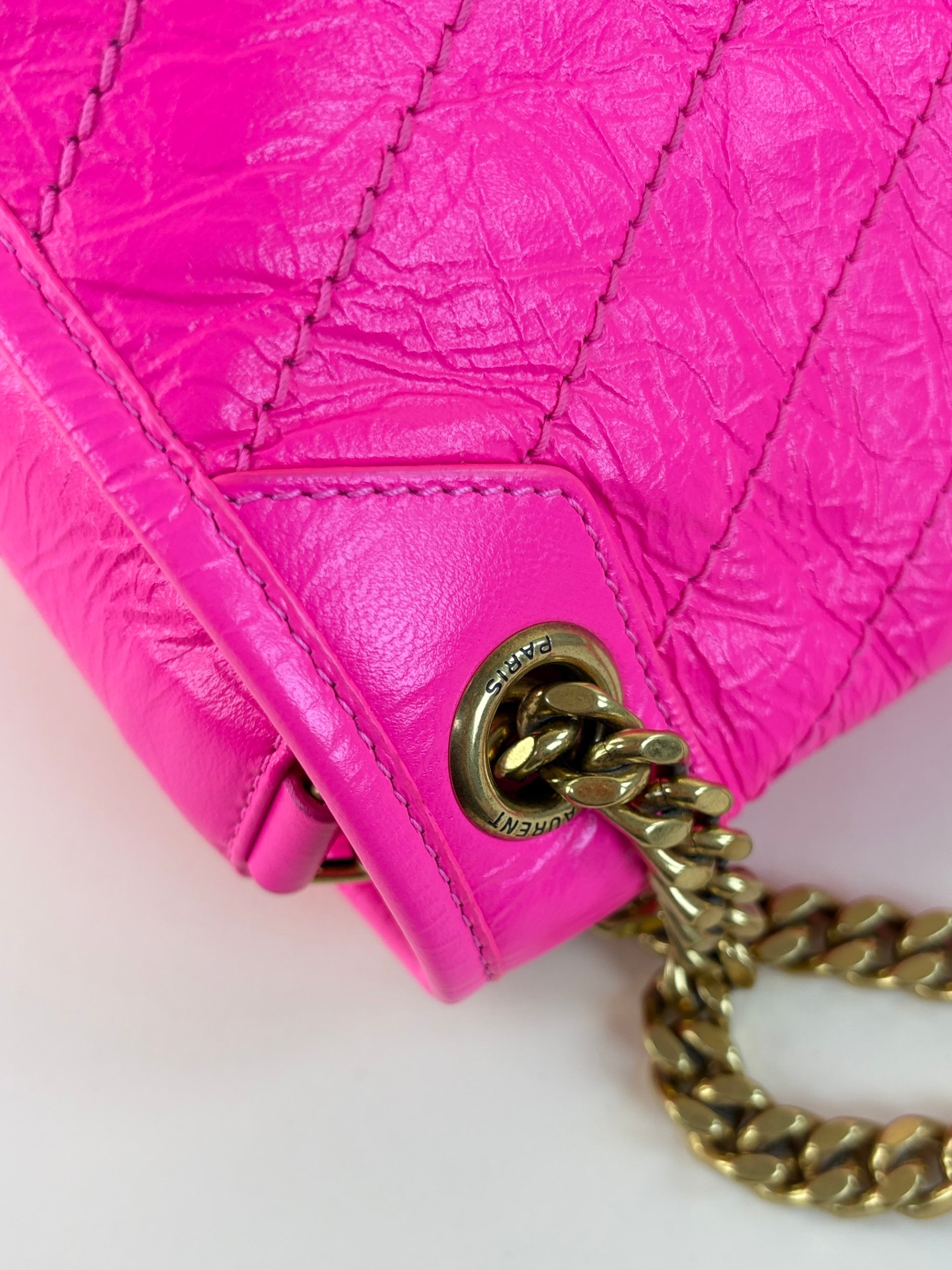 YSL Neon Pink Crinkle Niki Medium Shoulder Bag