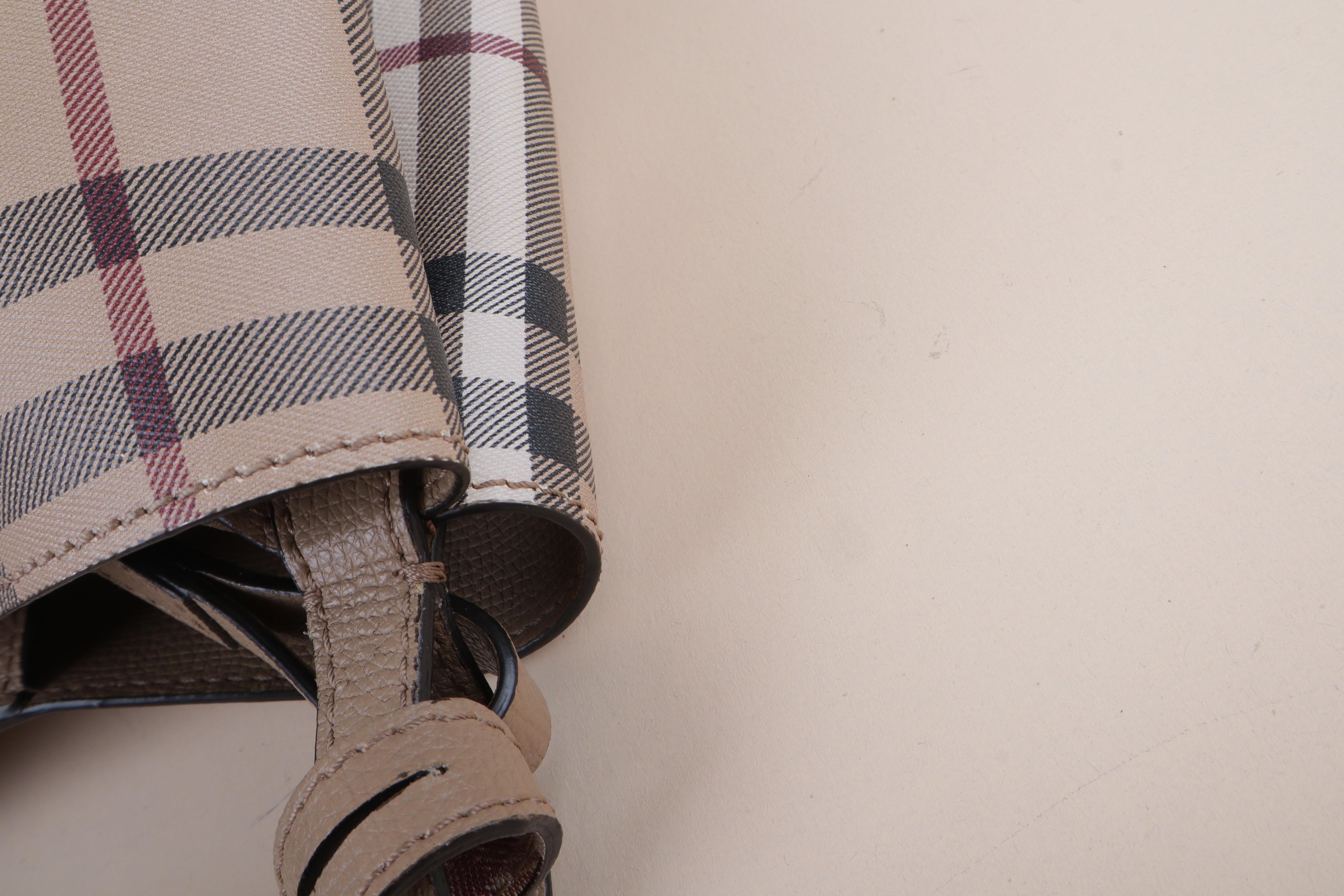 Burberry Beige Lorne Small Nova Check Bucket Bag
