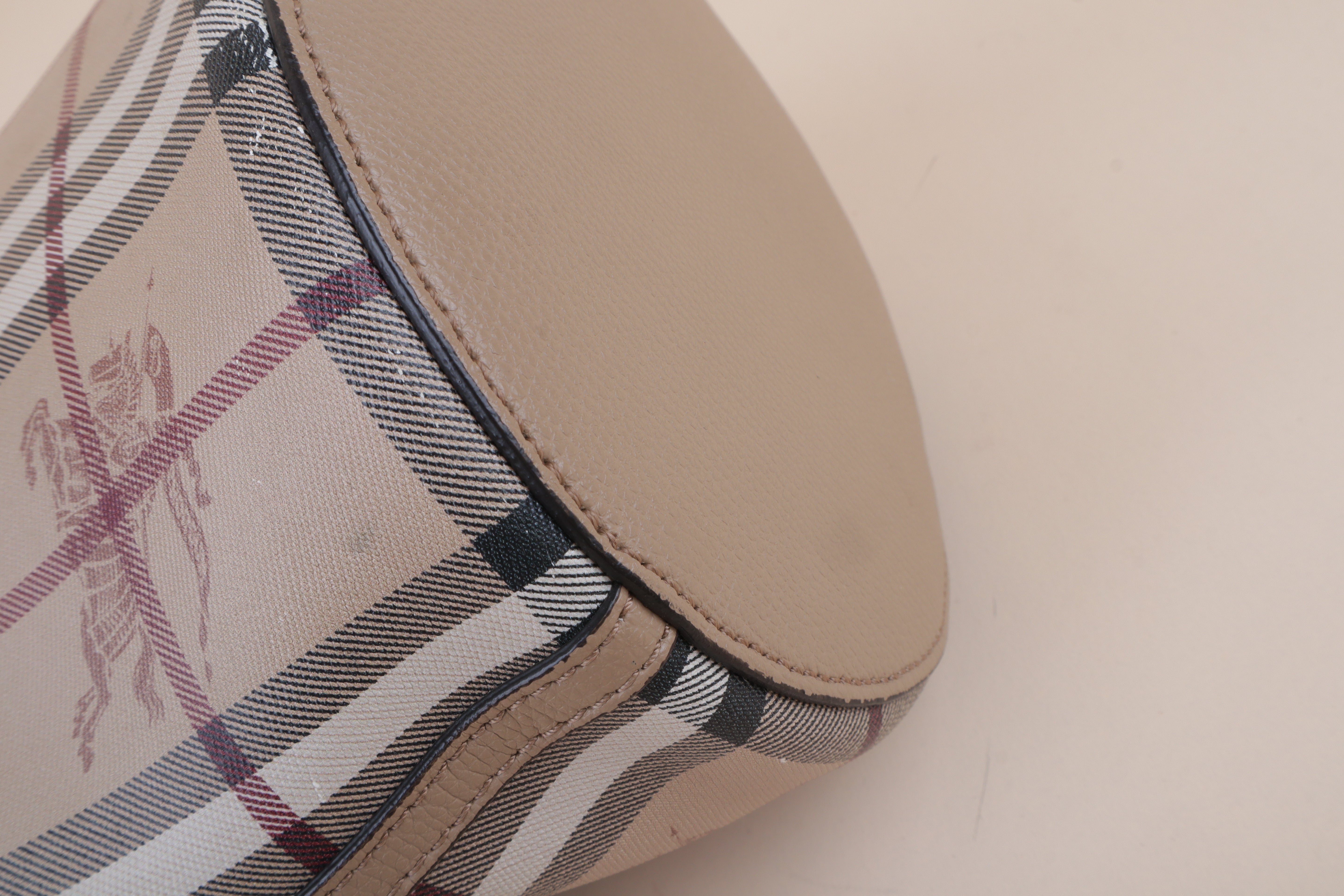 Burberry Beige Lorne Small Nova Check Bucket Bag