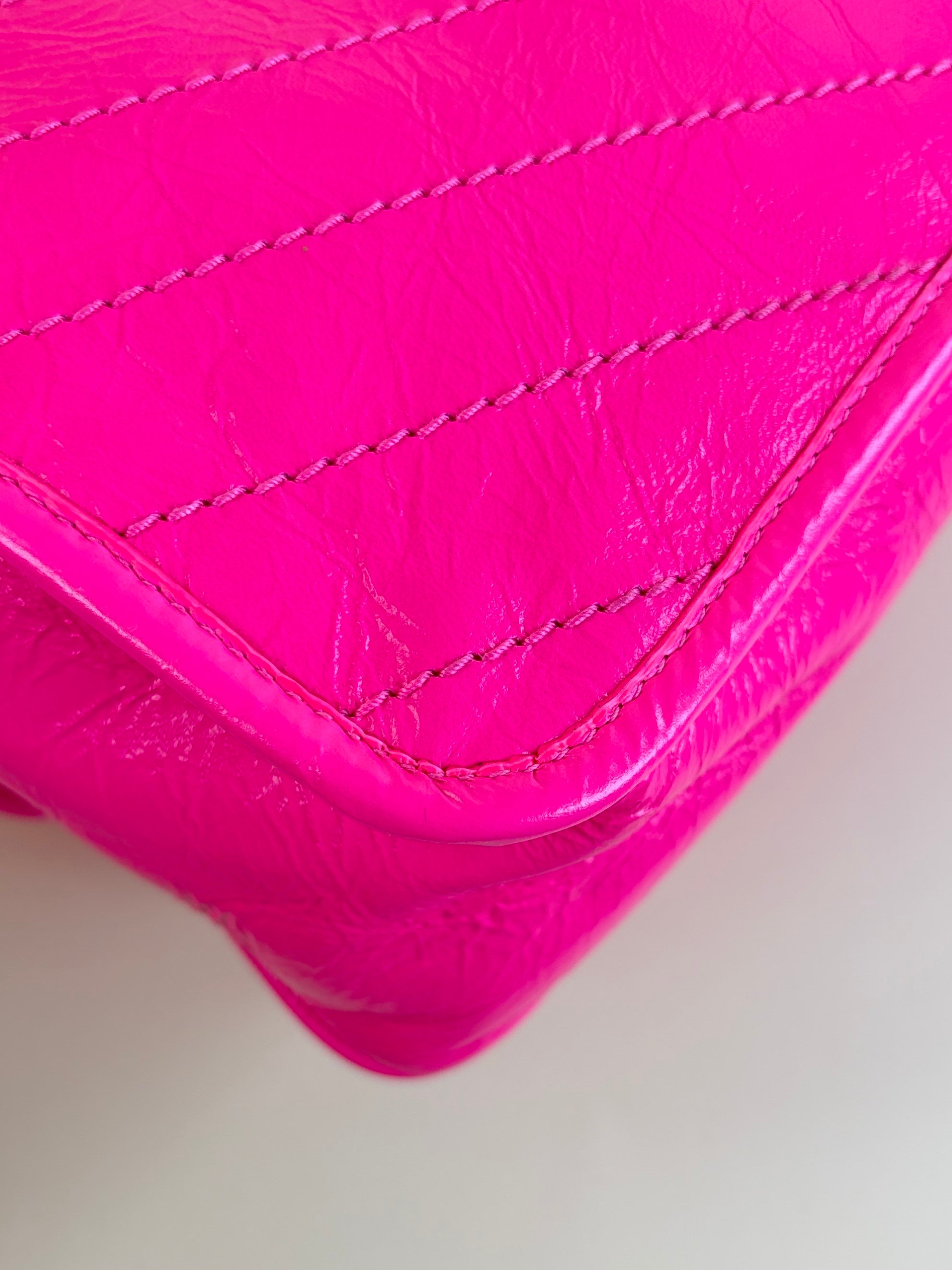 YSL Neon Pink Crinkle Niki Medium Shoulder Bag