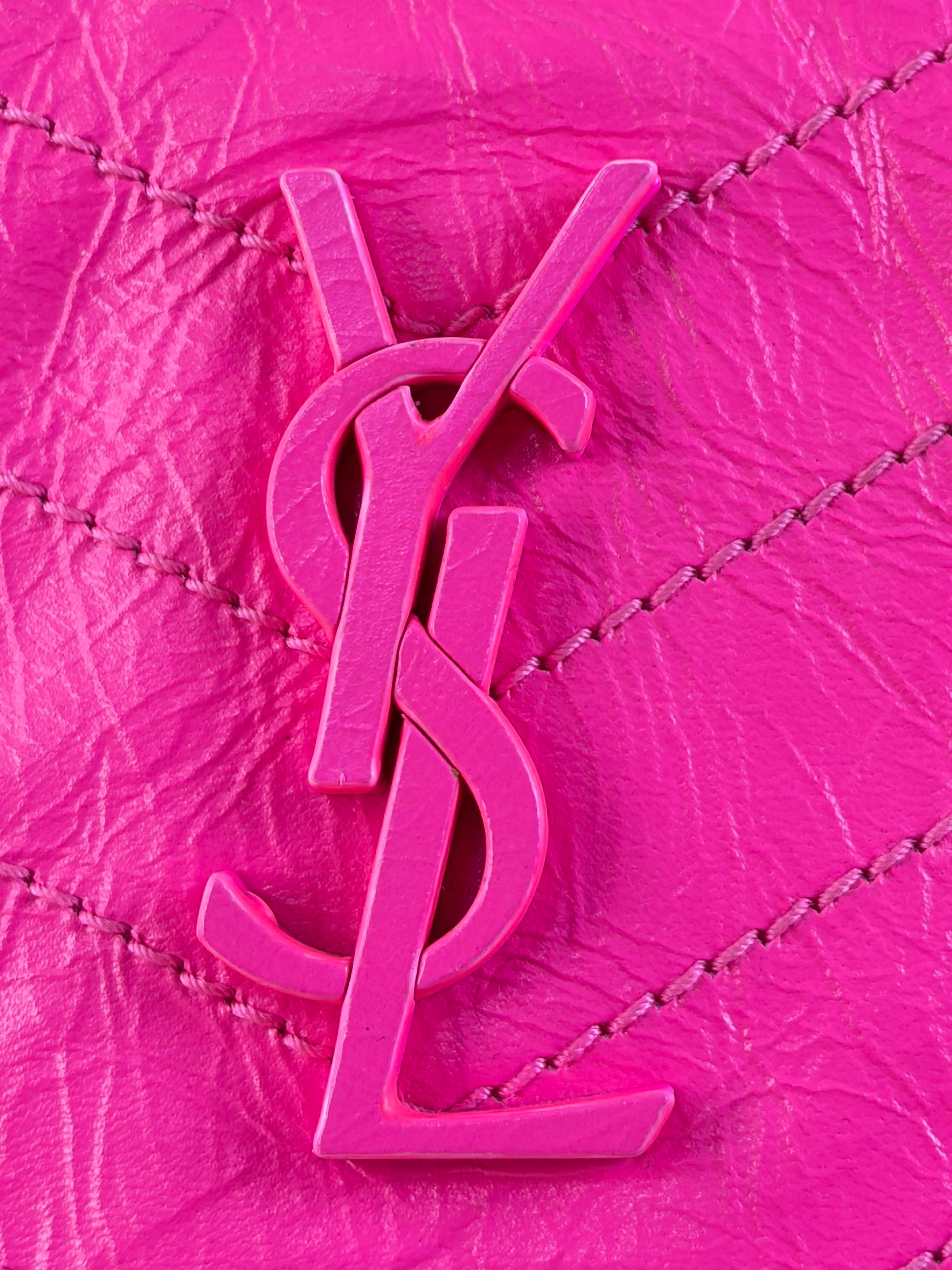 YSL Neon Pink Crinkle Niki Medium Shoulder Bag