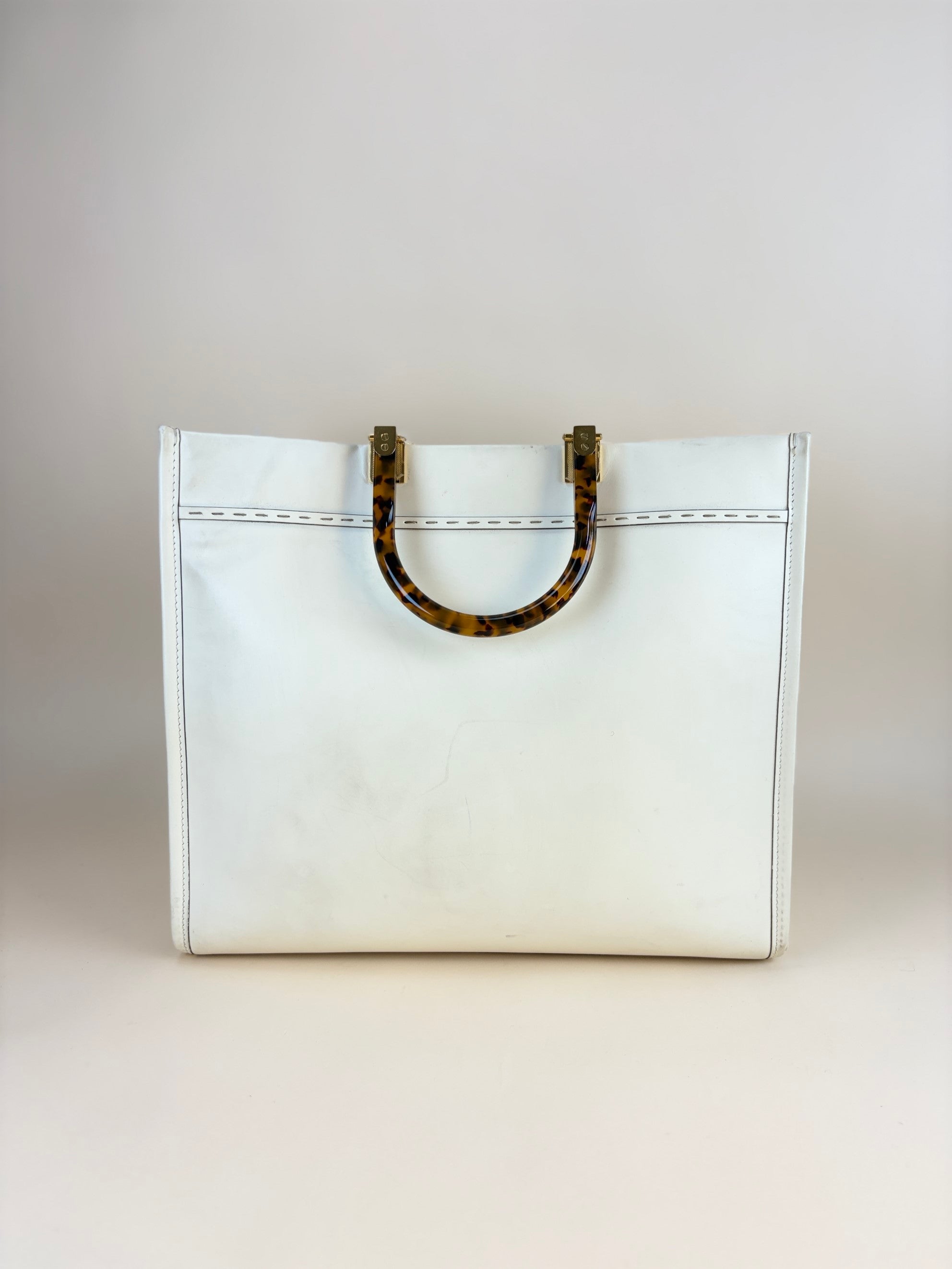 Fendi sunshine off white calfskin medium tote bag