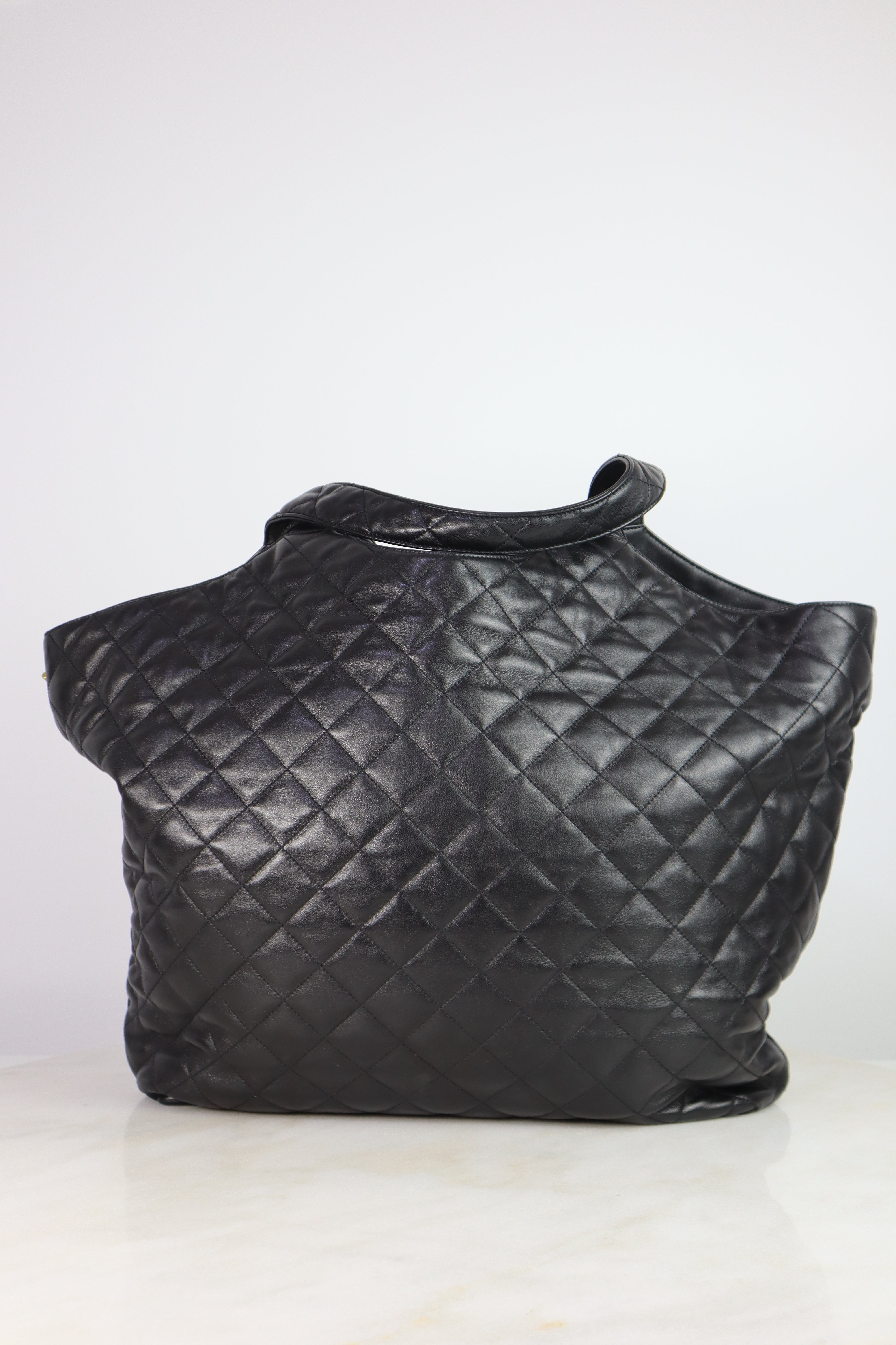 YSL Black ICARE Quilted Tote Bag W/ Pouch
