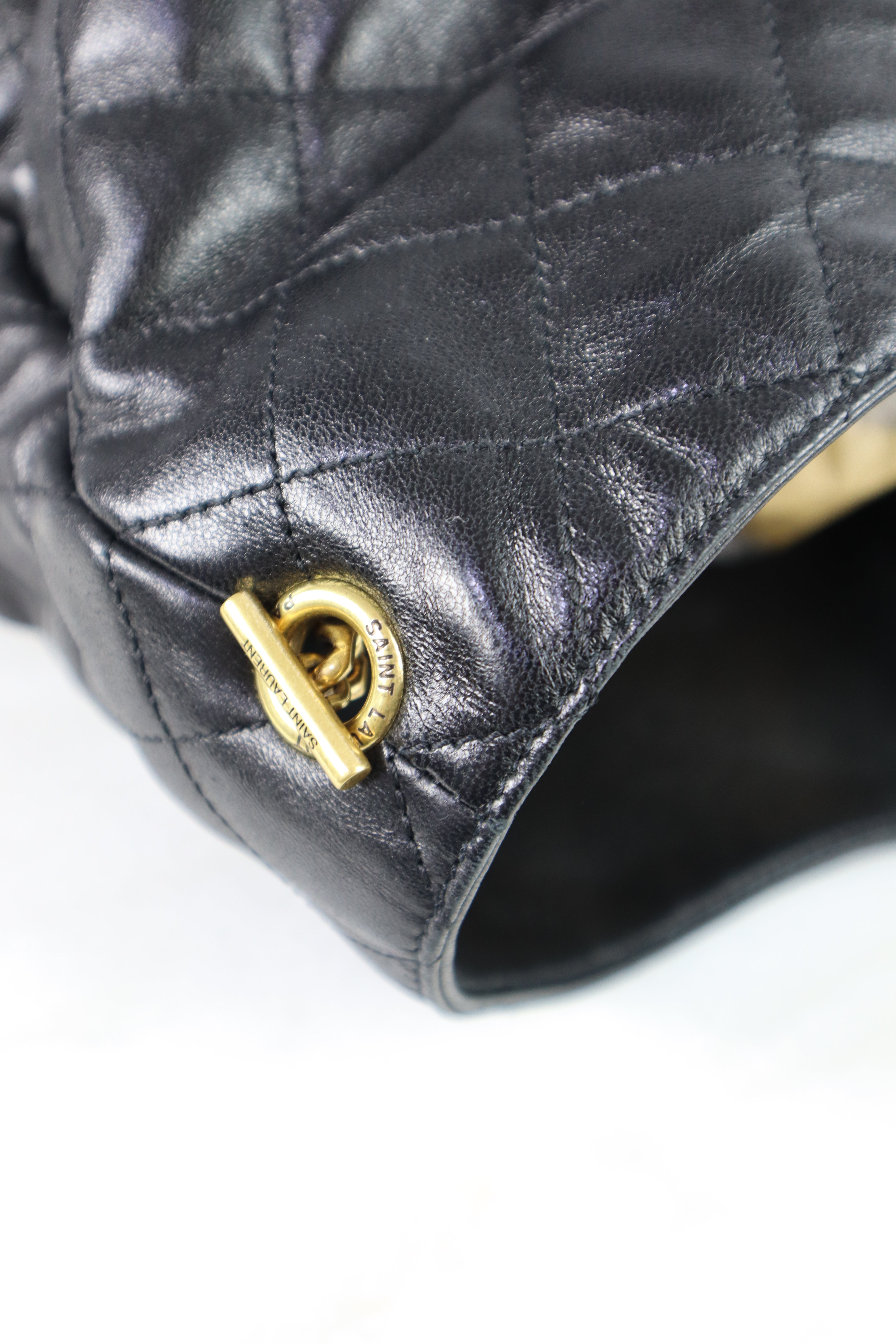 YSL Black ICARE Quilted Tote Bag W/ Pouch