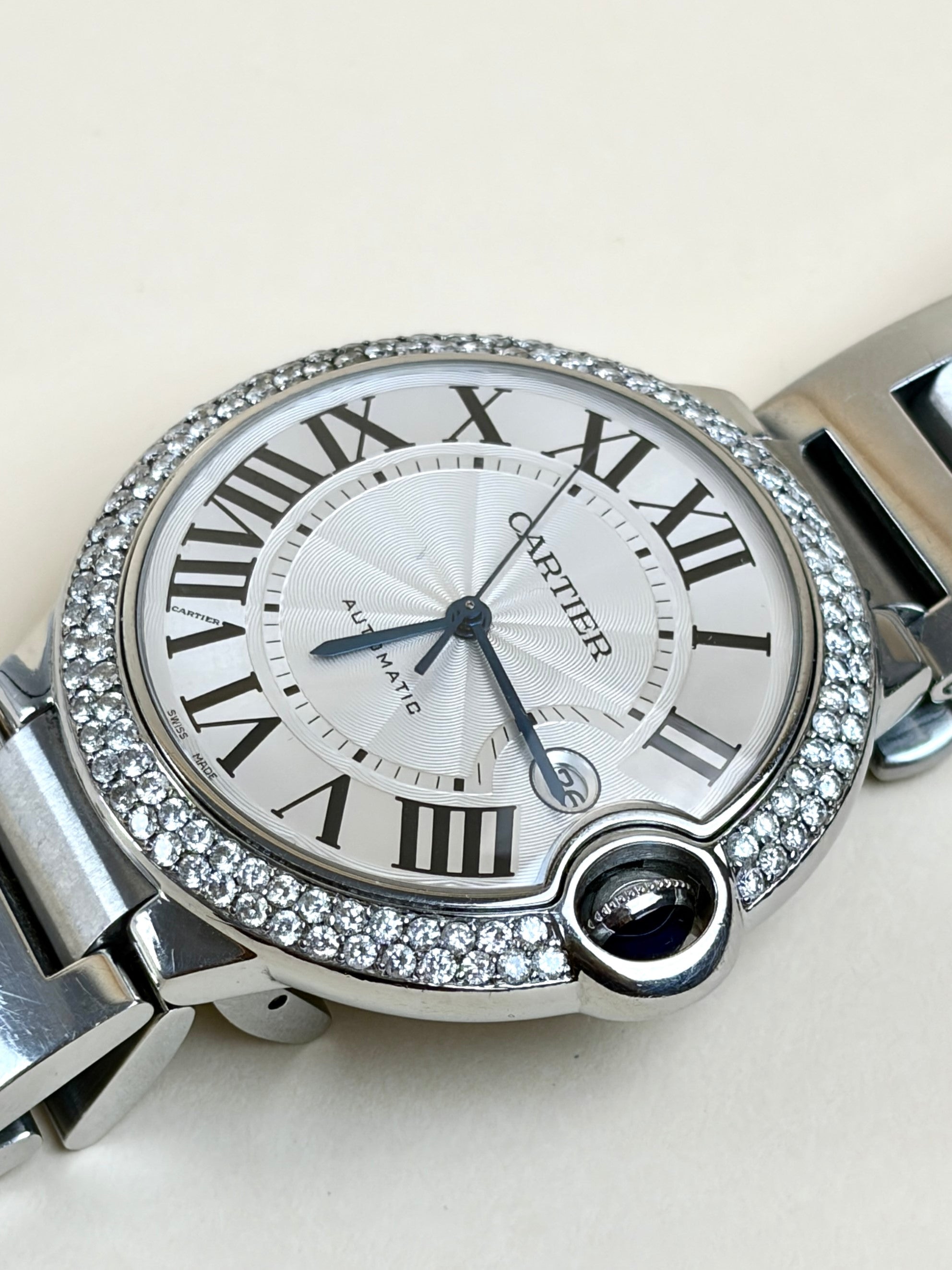 Cartier ballon blue de cartier watch steel bezel set