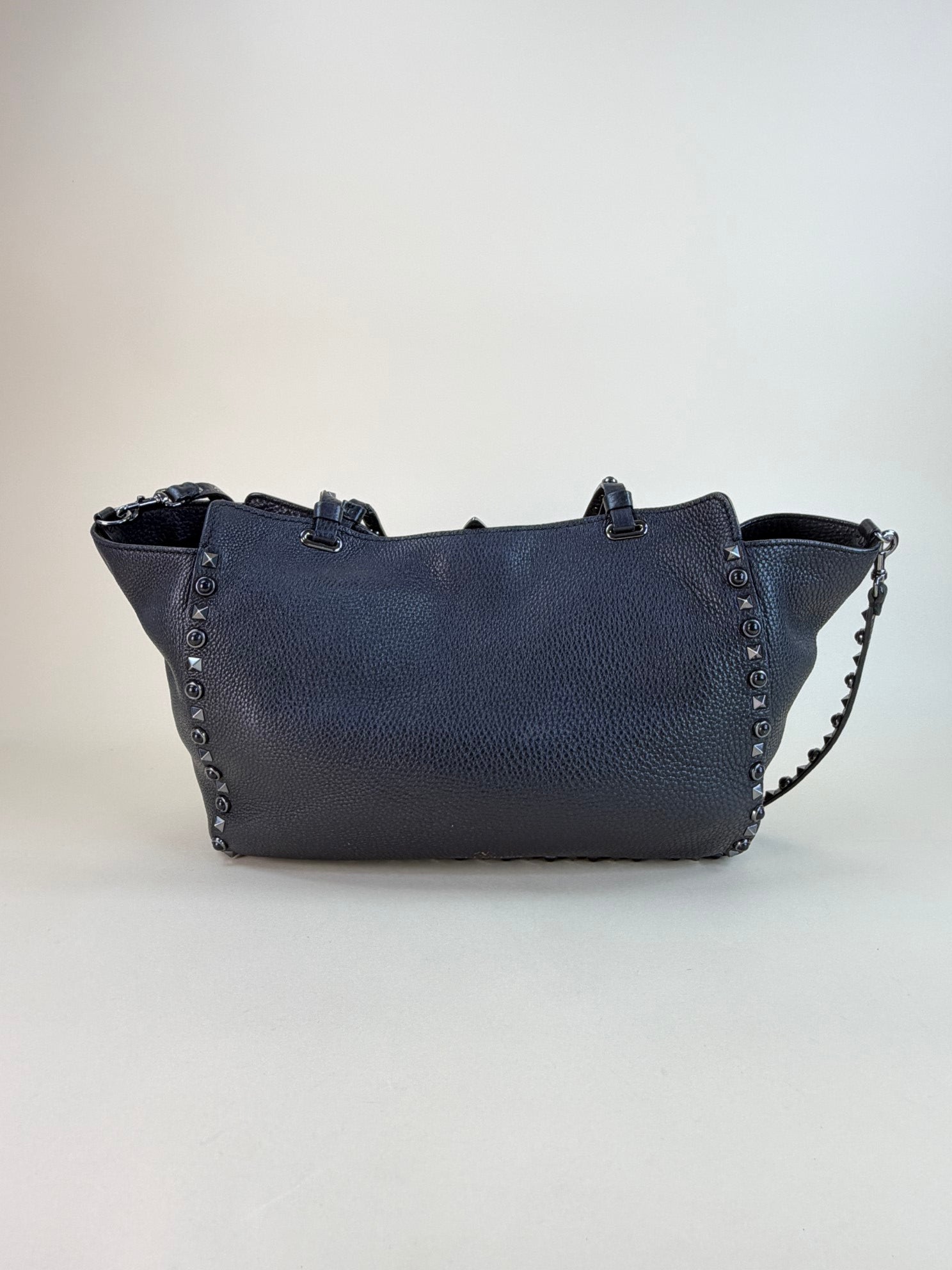 Valentino Black Onyx Medium Rockstud Rolling Tote Bag with Studded Strap