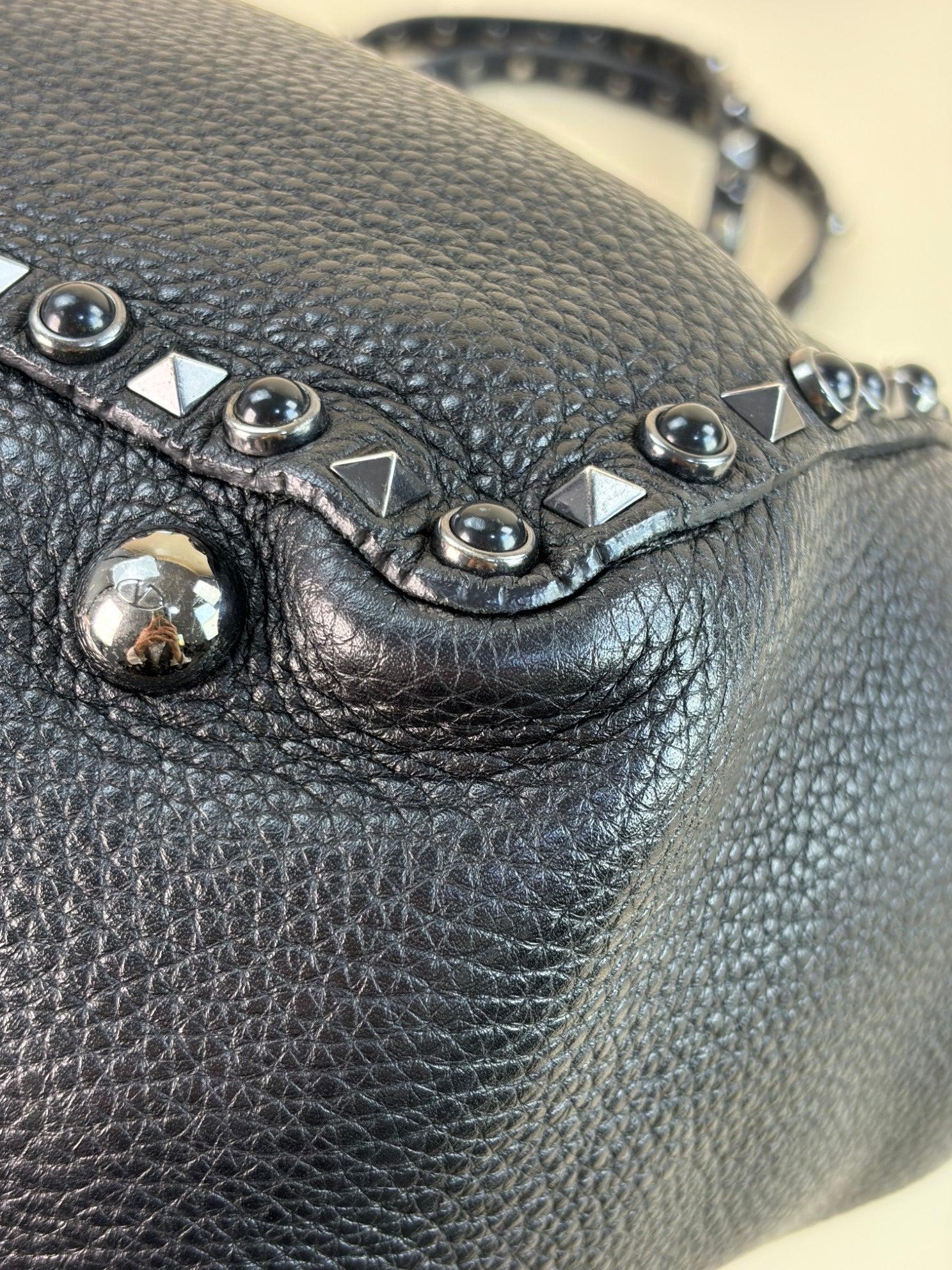 Valentino Black Onyx Medium Rockstud Rolling Tote Bag with Studded Strap