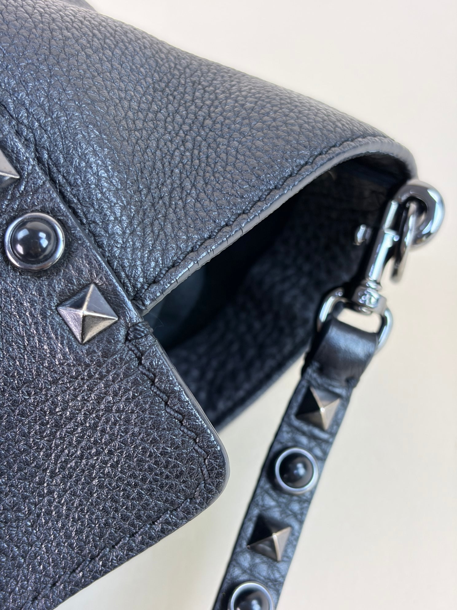 Valentino Black Onyx Medium Rockstud Rolling Tote Bag with Studded Strap