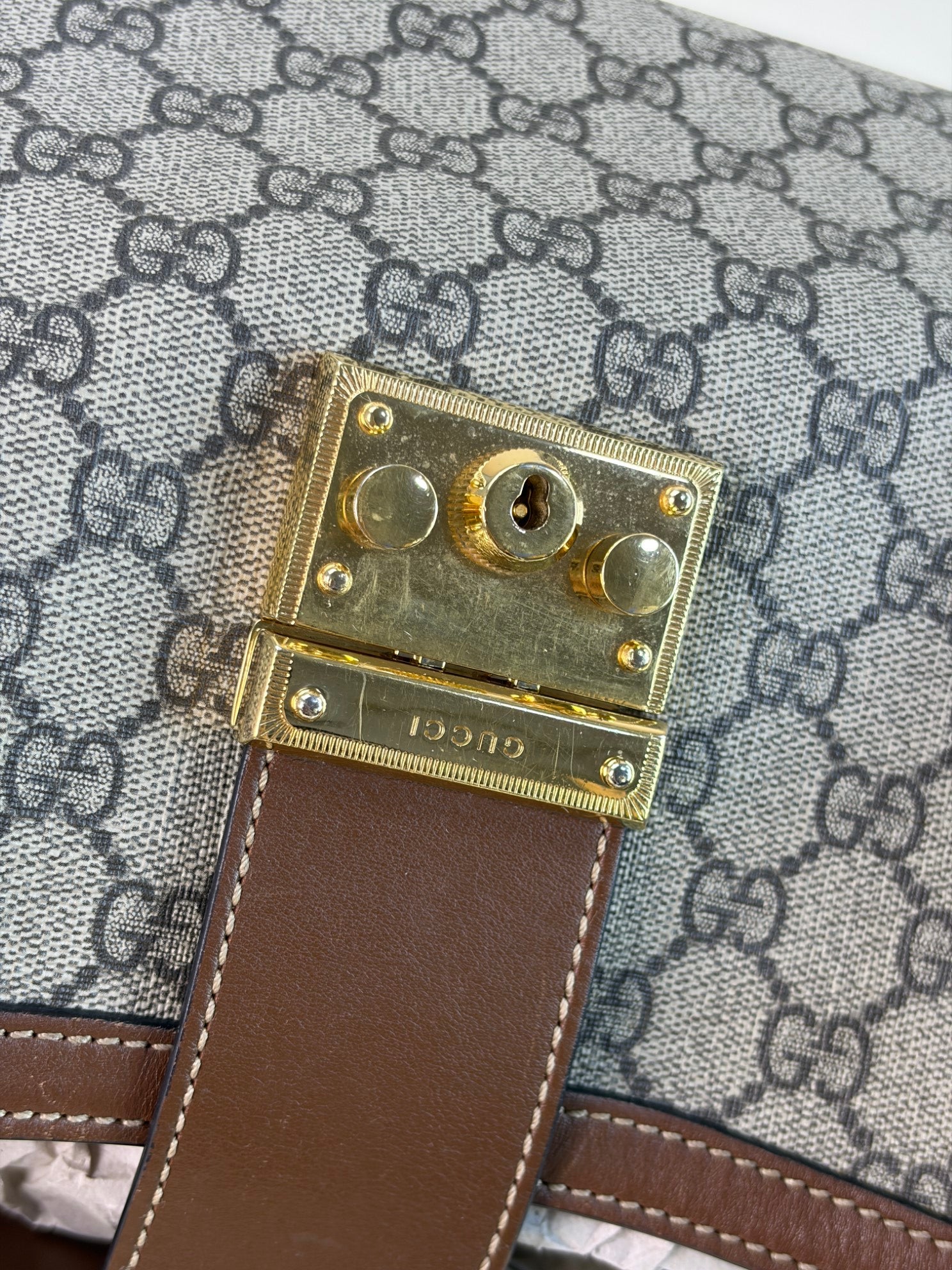 Gucci Brown GG Supreme Monogram Padlock Medium Shoulder Bag