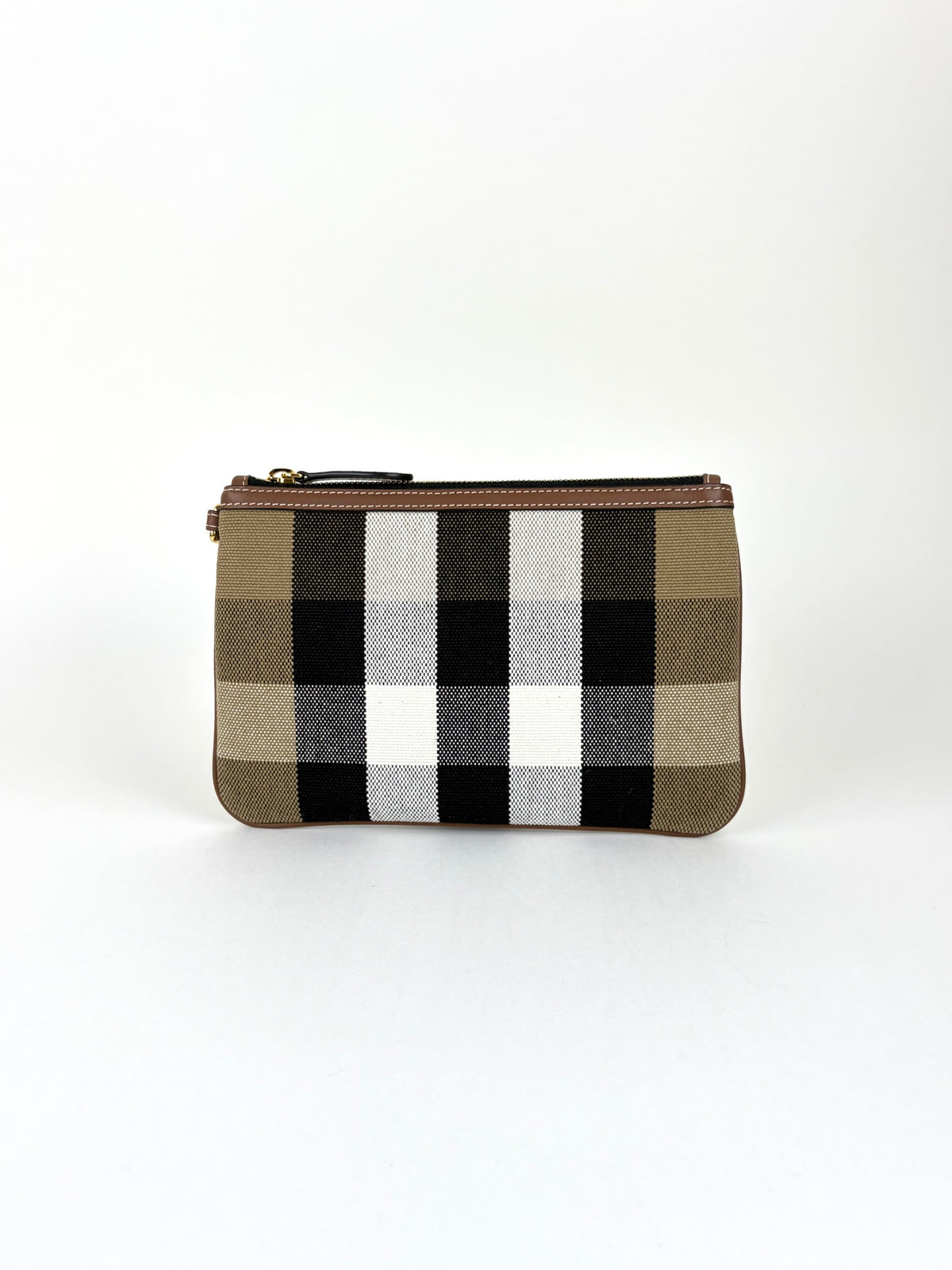 Burberry taupe brown leather/house check canvas new Peyton wristlet pouch