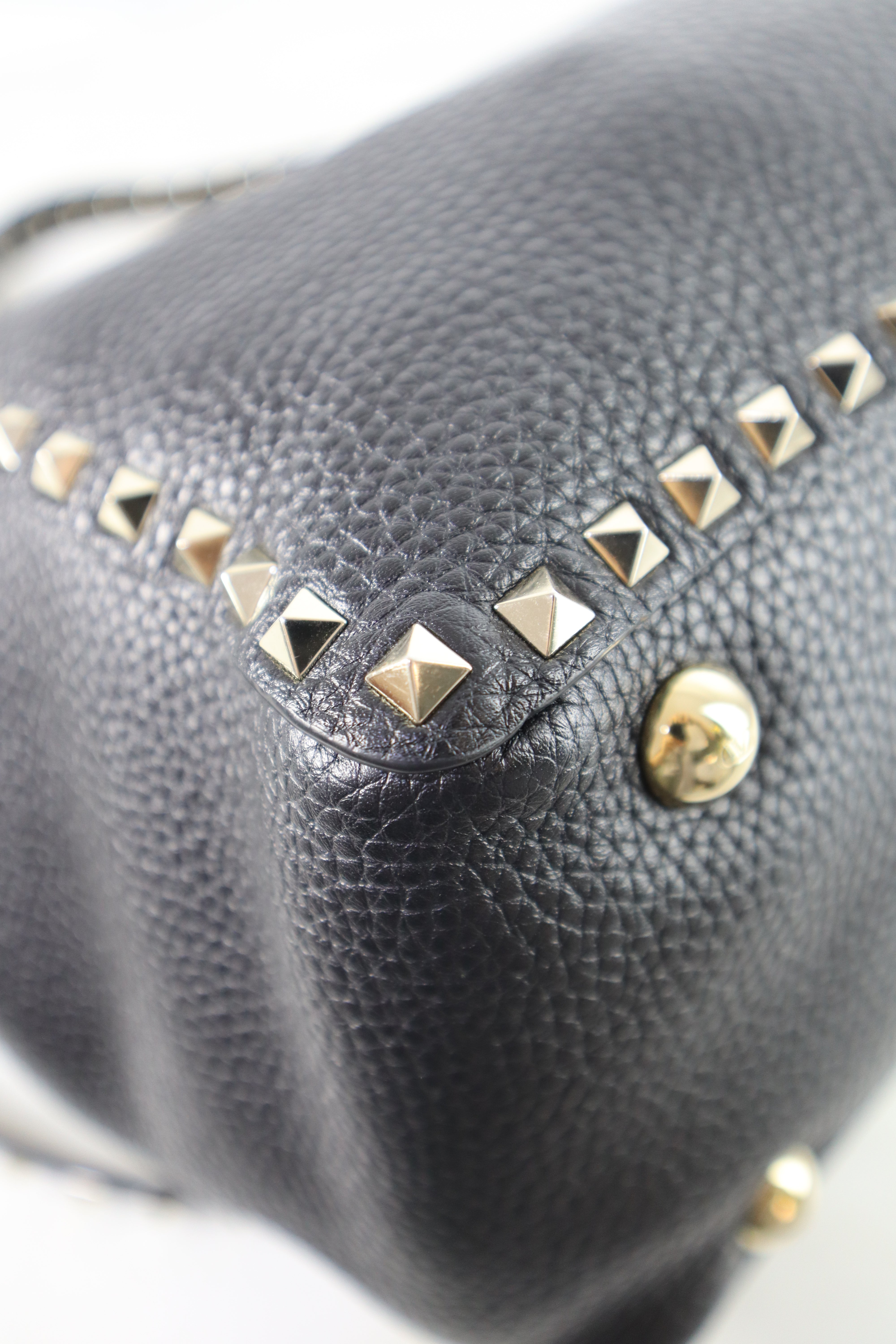 Valentino Black Medium Grainy Studded Shoulder Tote Bag