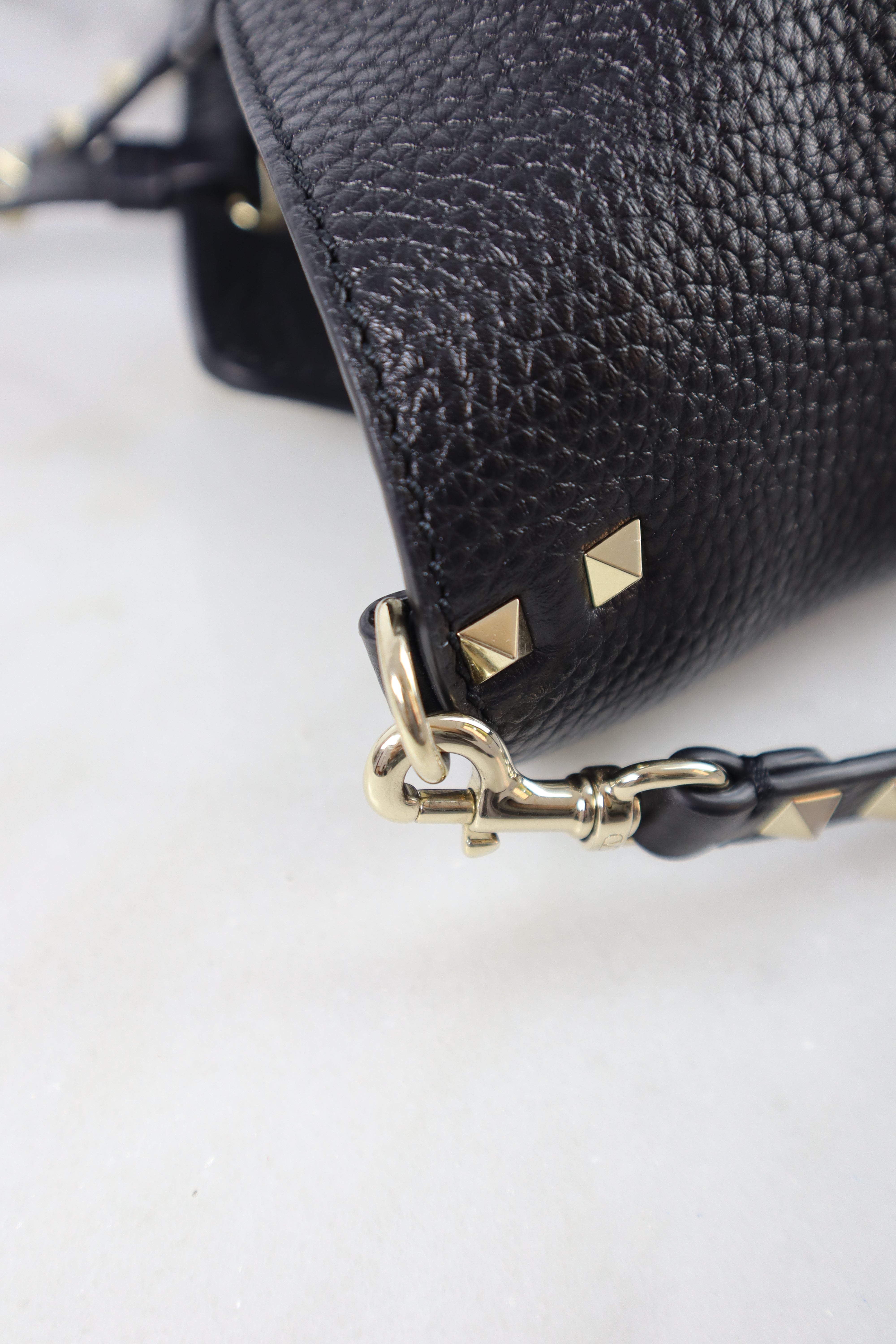 Valentino Black Medium Grainy Studded Shoulder Tote Bag