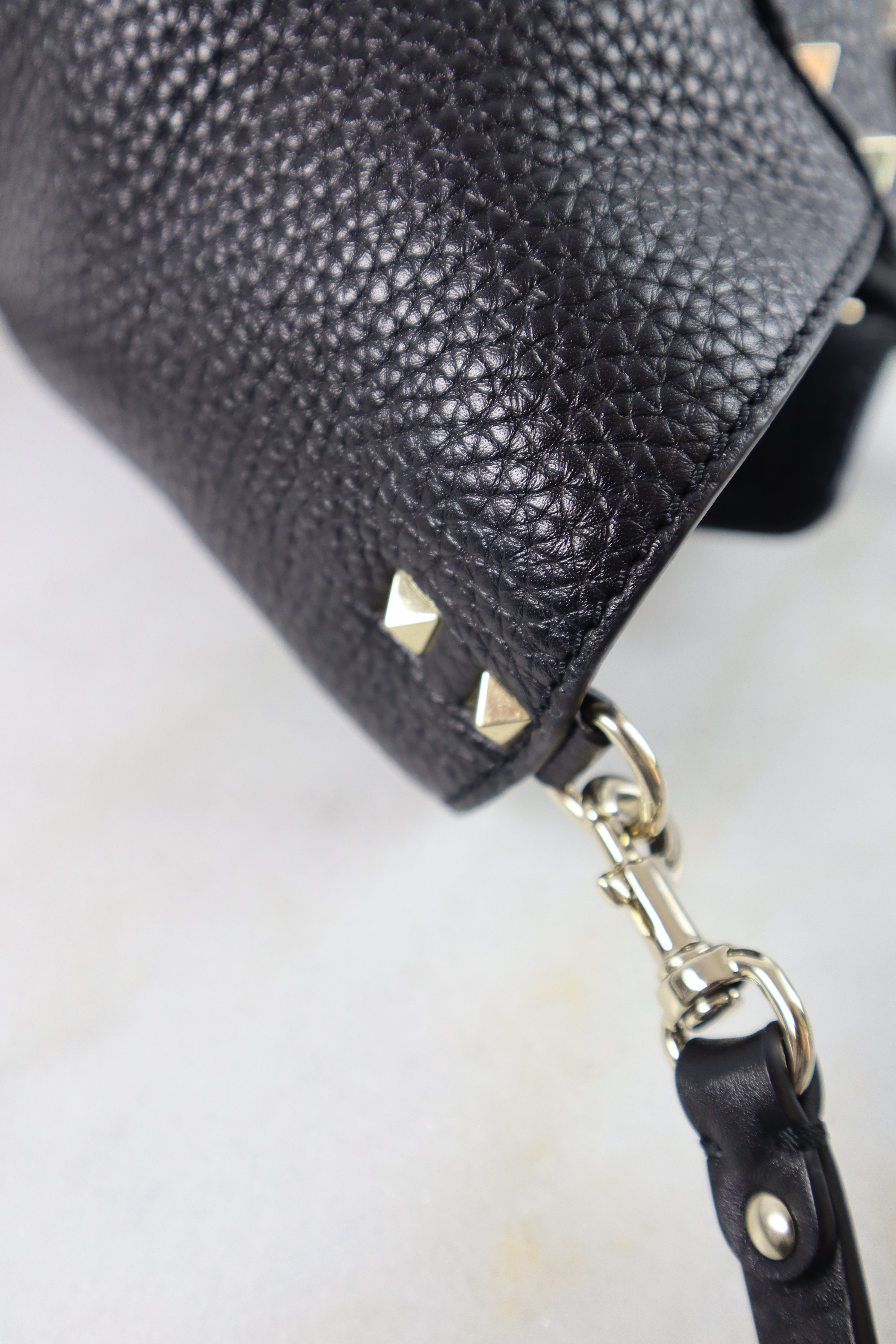 Valentino Black Medium Grainy Studded Shoulder Tote Bag