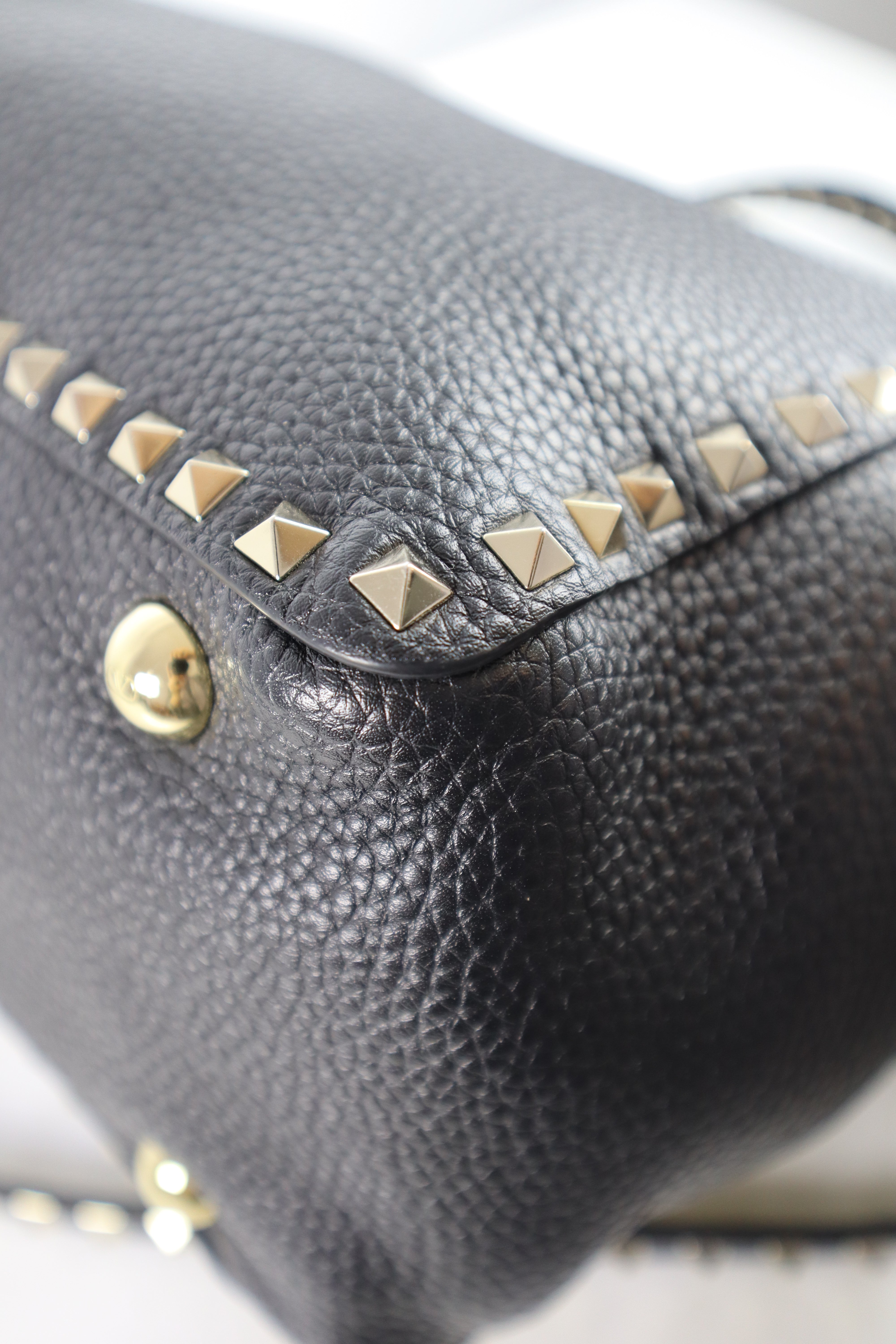 Valentino Black Medium Grainy Studded Shoulder Tote Bag