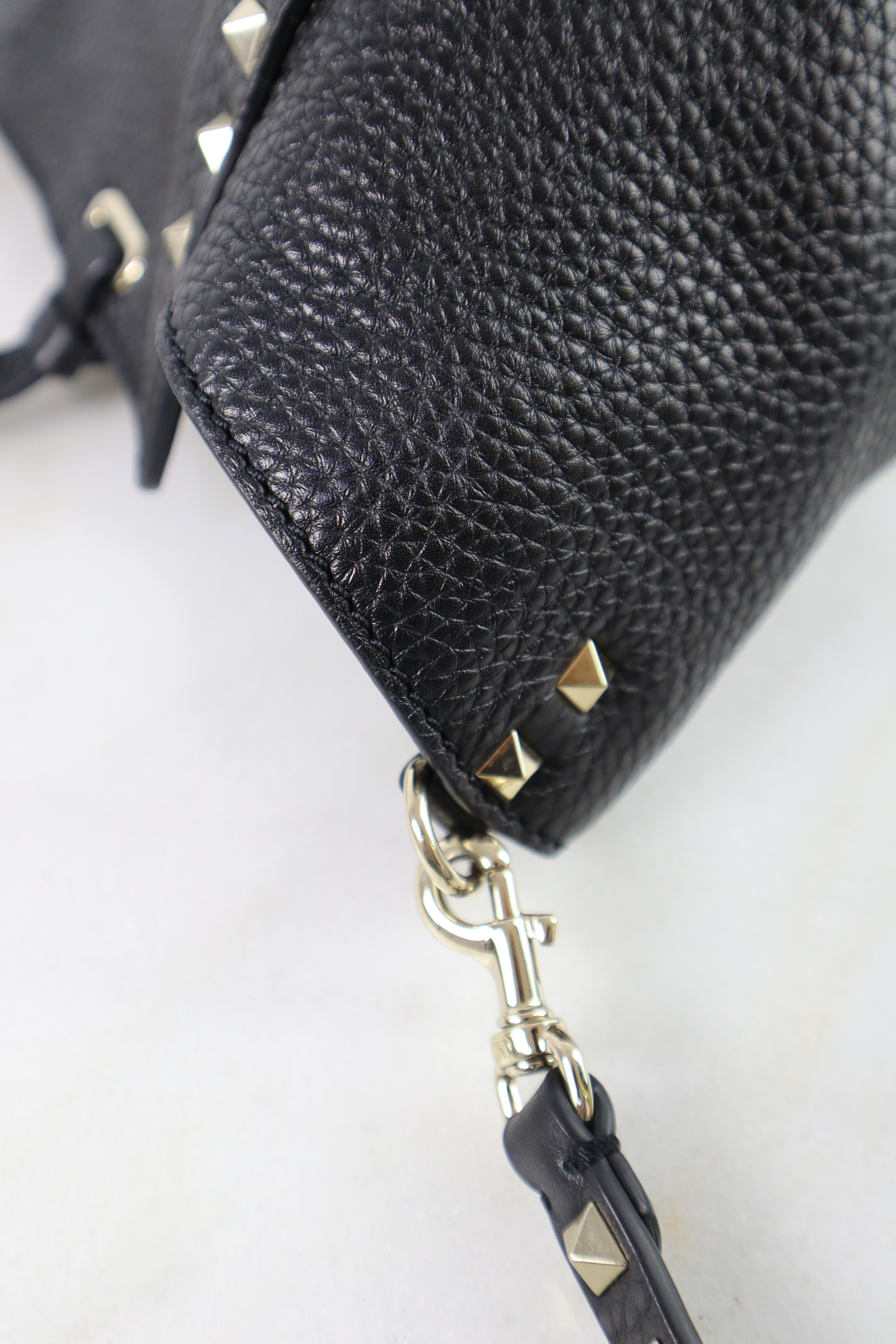 Valentino Black Medium Grainy Studded Shoulder Tote Bag