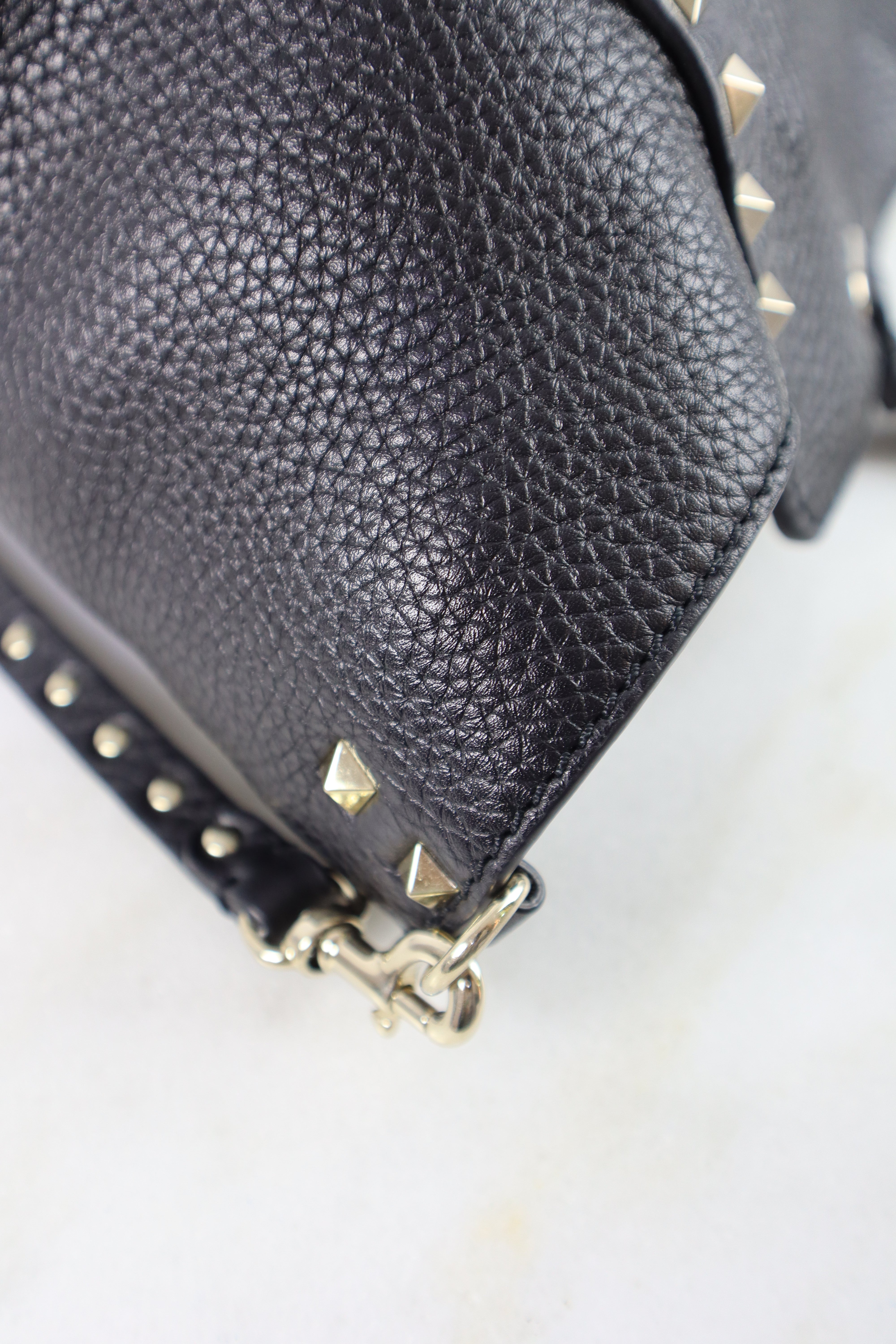 Valentino Black Medium Grainy Studded Shoulder Tote Bag