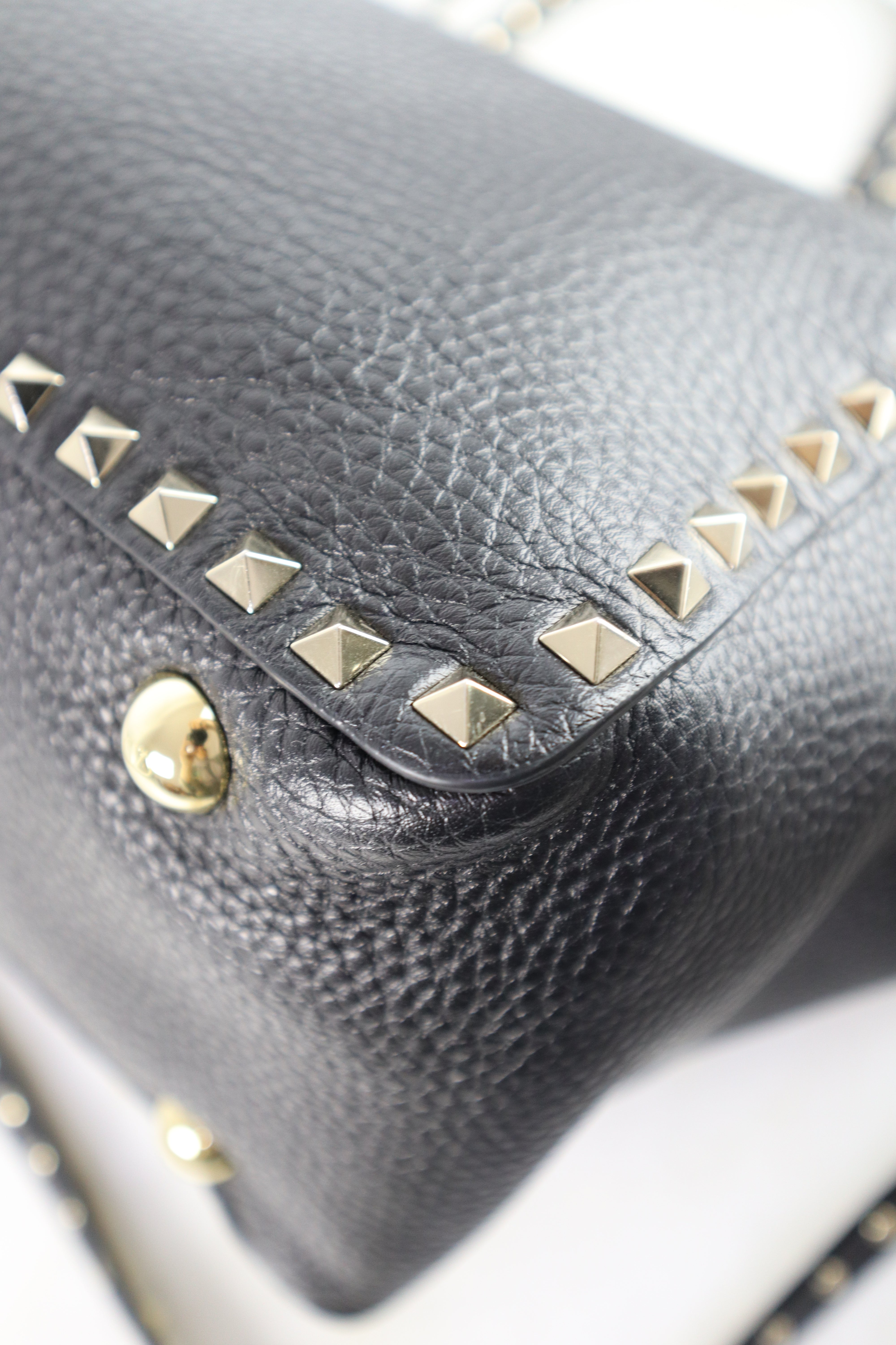 Valentino Black Medium Grainy Studded Shoulder Tote Bag