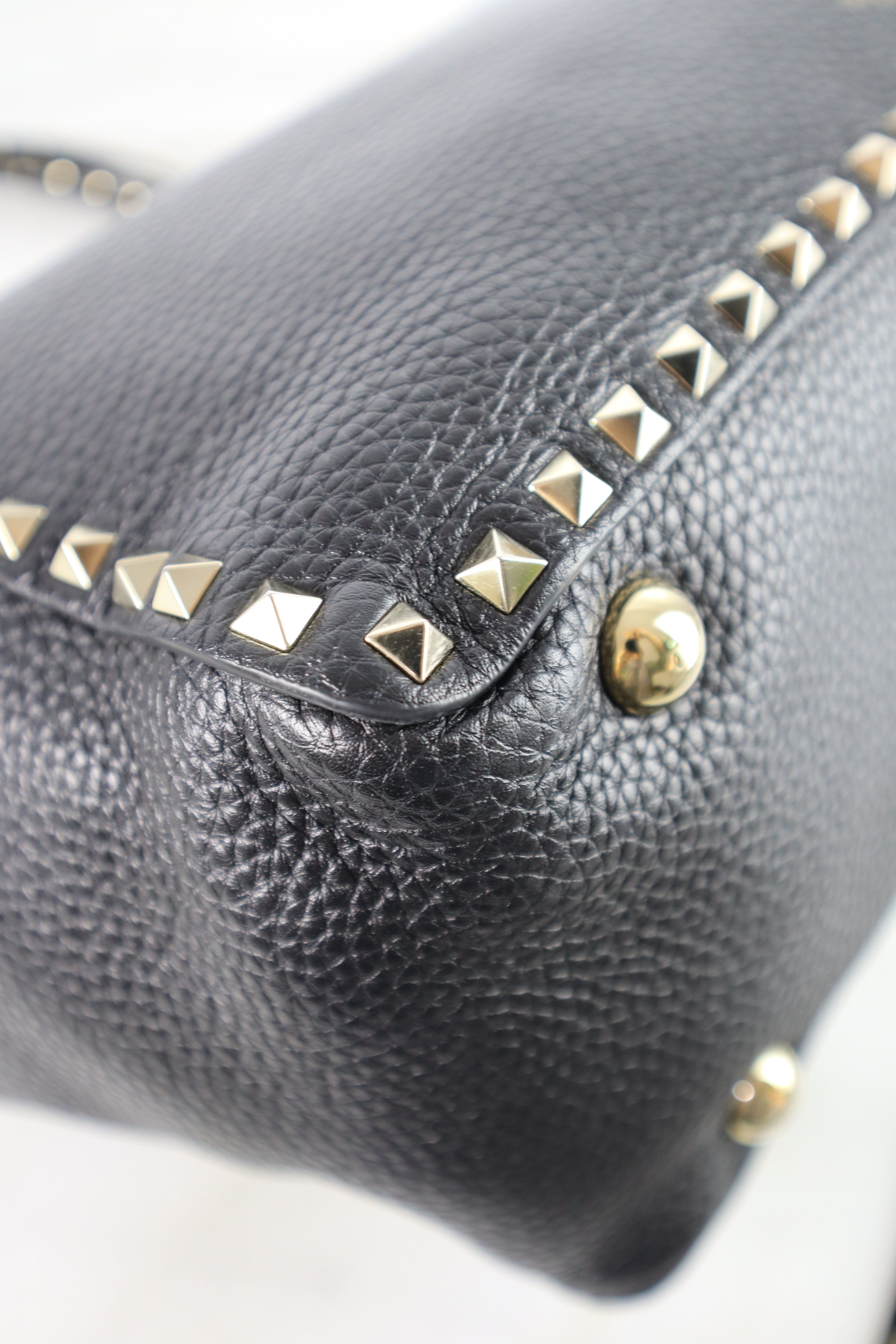 Valentino Black Medium Grainy Studded Shoulder Tote Bag