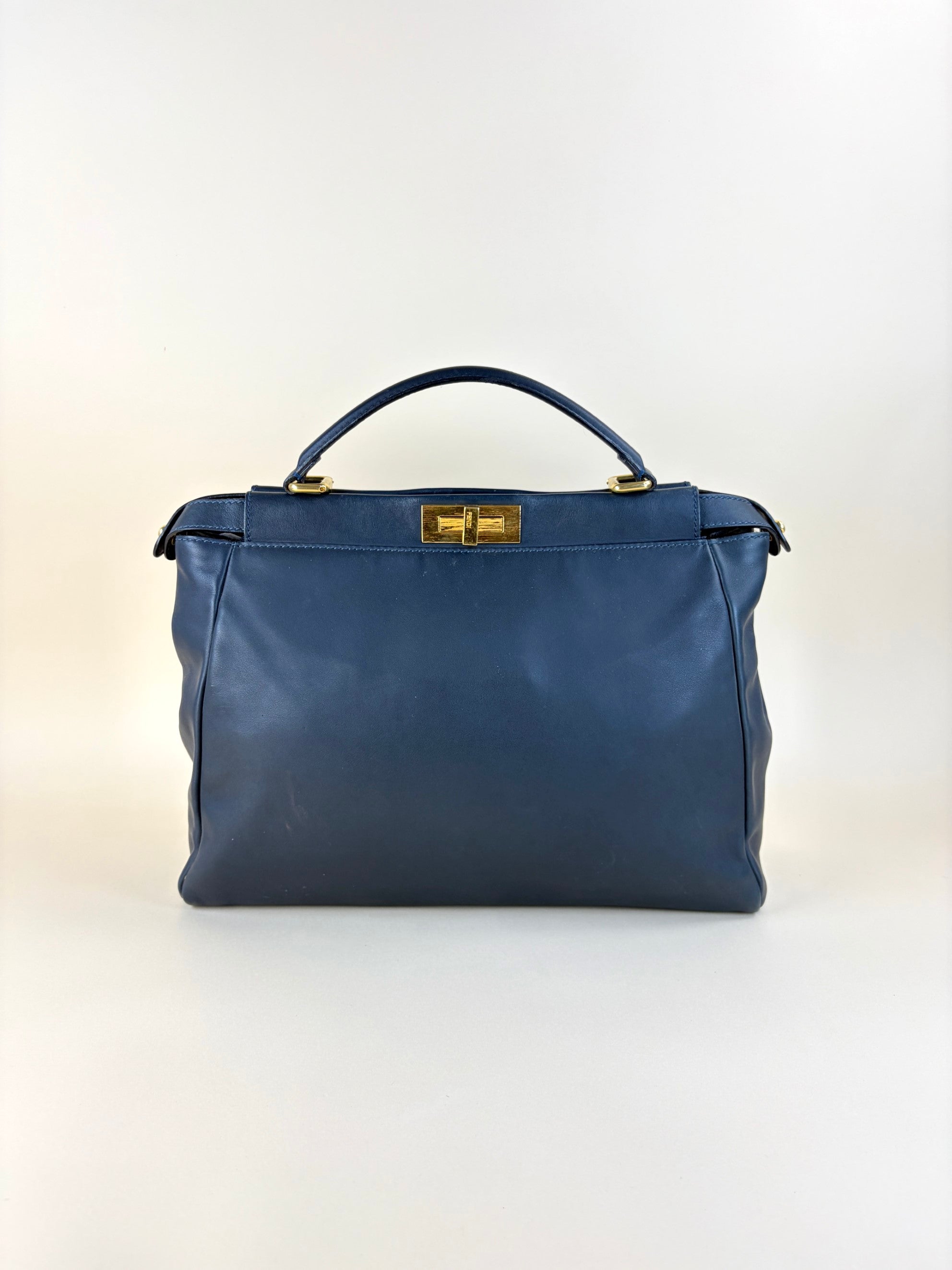 Fendi navy calfskin denim Zucca large Peekaboo leather