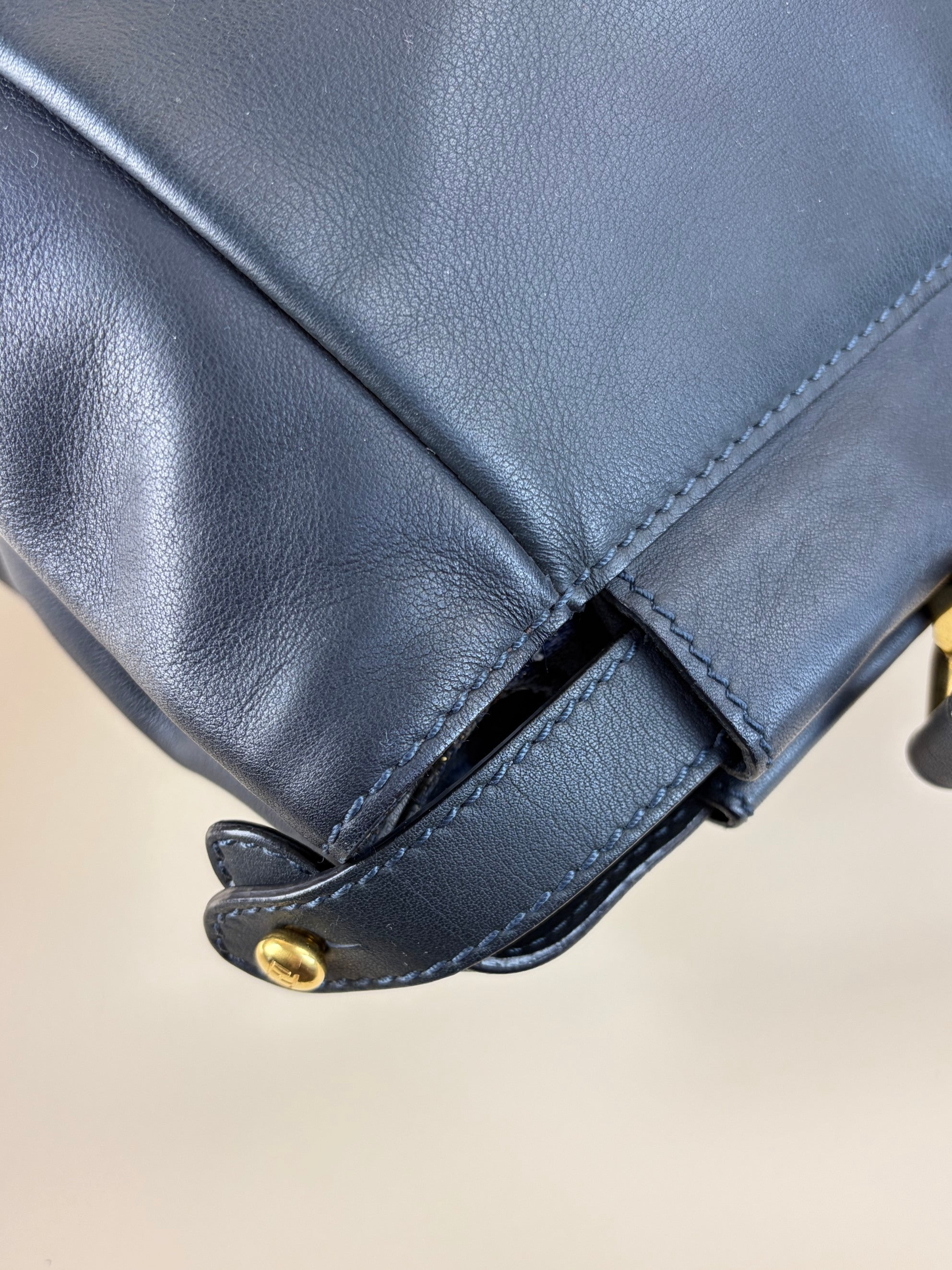 Fendi navy calfskin denim Zucca large Peekaboo leather