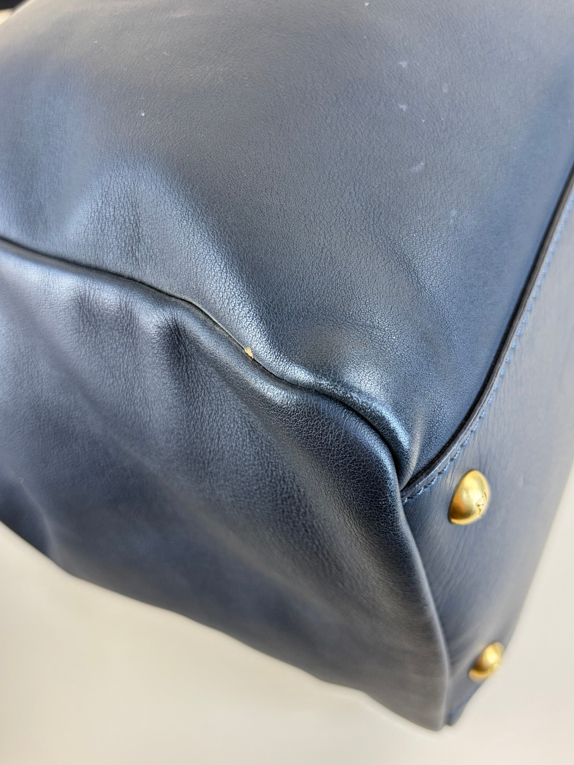 Fendi navy calfskin denim Zucca large Peekaboo leather