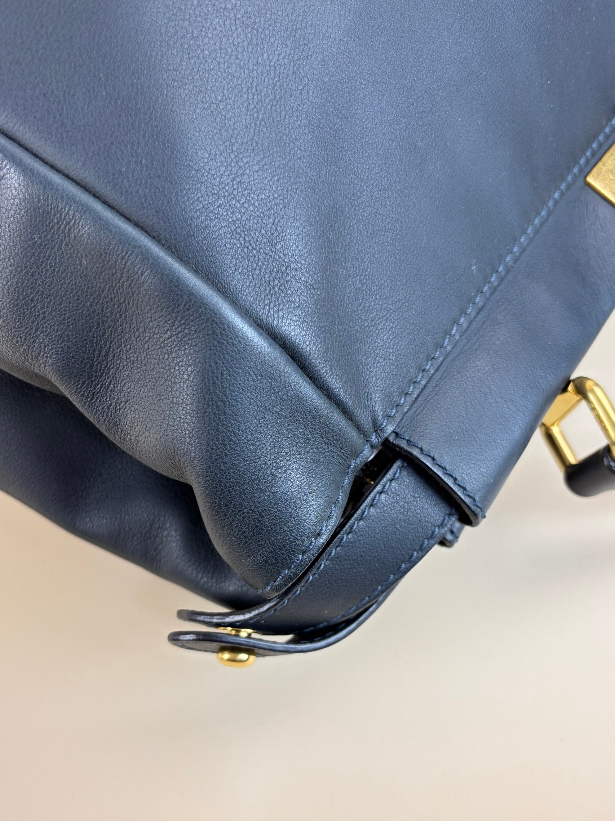 Fendi navy calfskin denim Zucca large Peekaboo leather