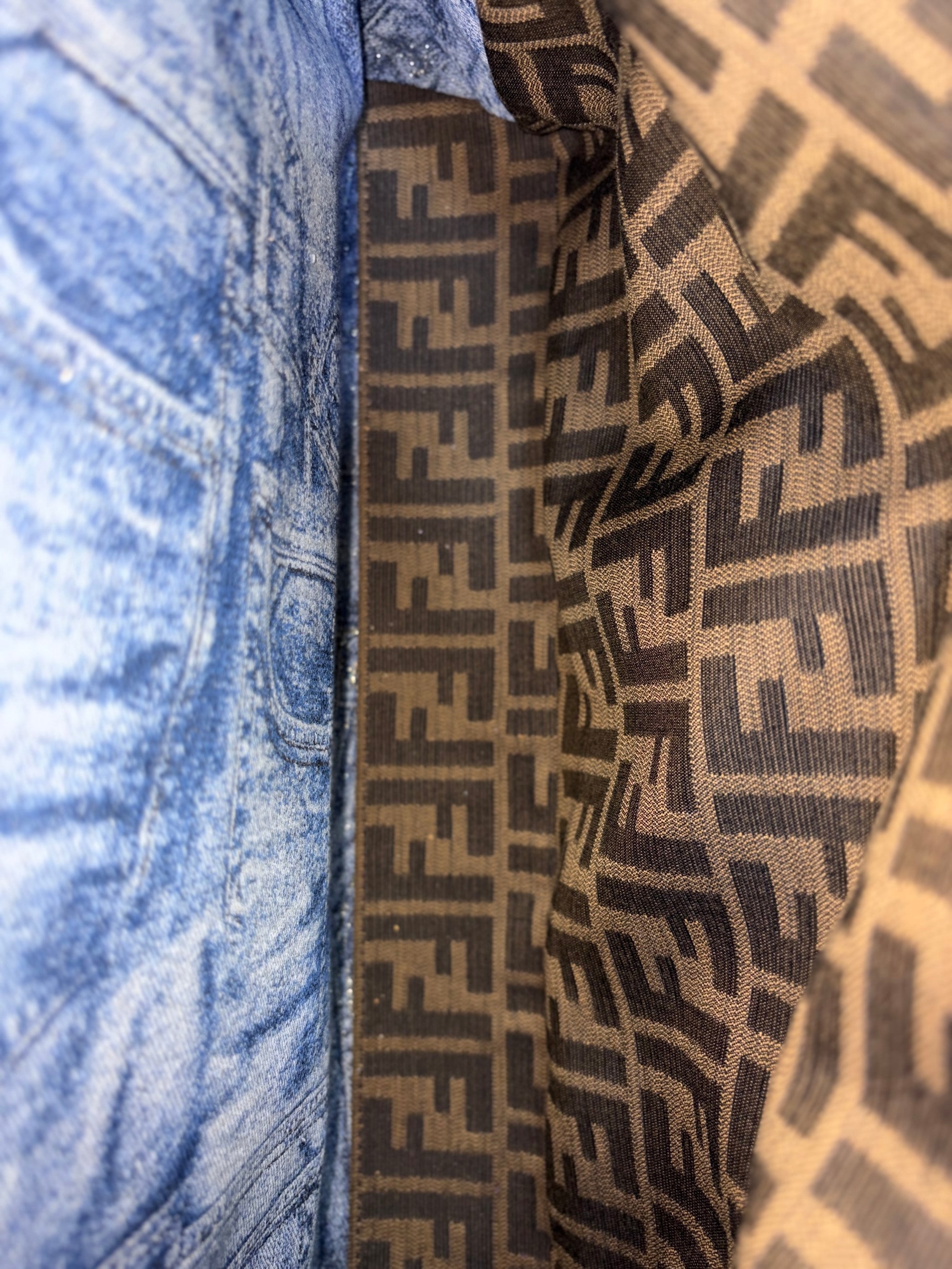 Fendi navy calfskin denim Zucca large Peekaboo leather