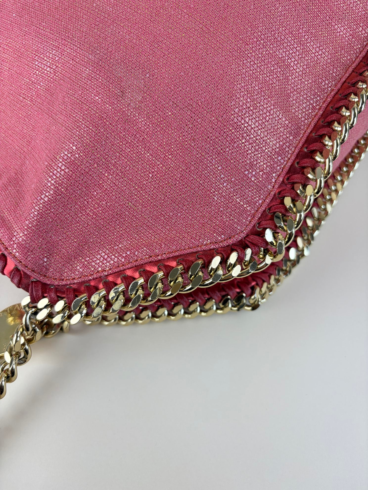 Stella McCartney PINK/red shiny and metallic trimmed leather fold over bag