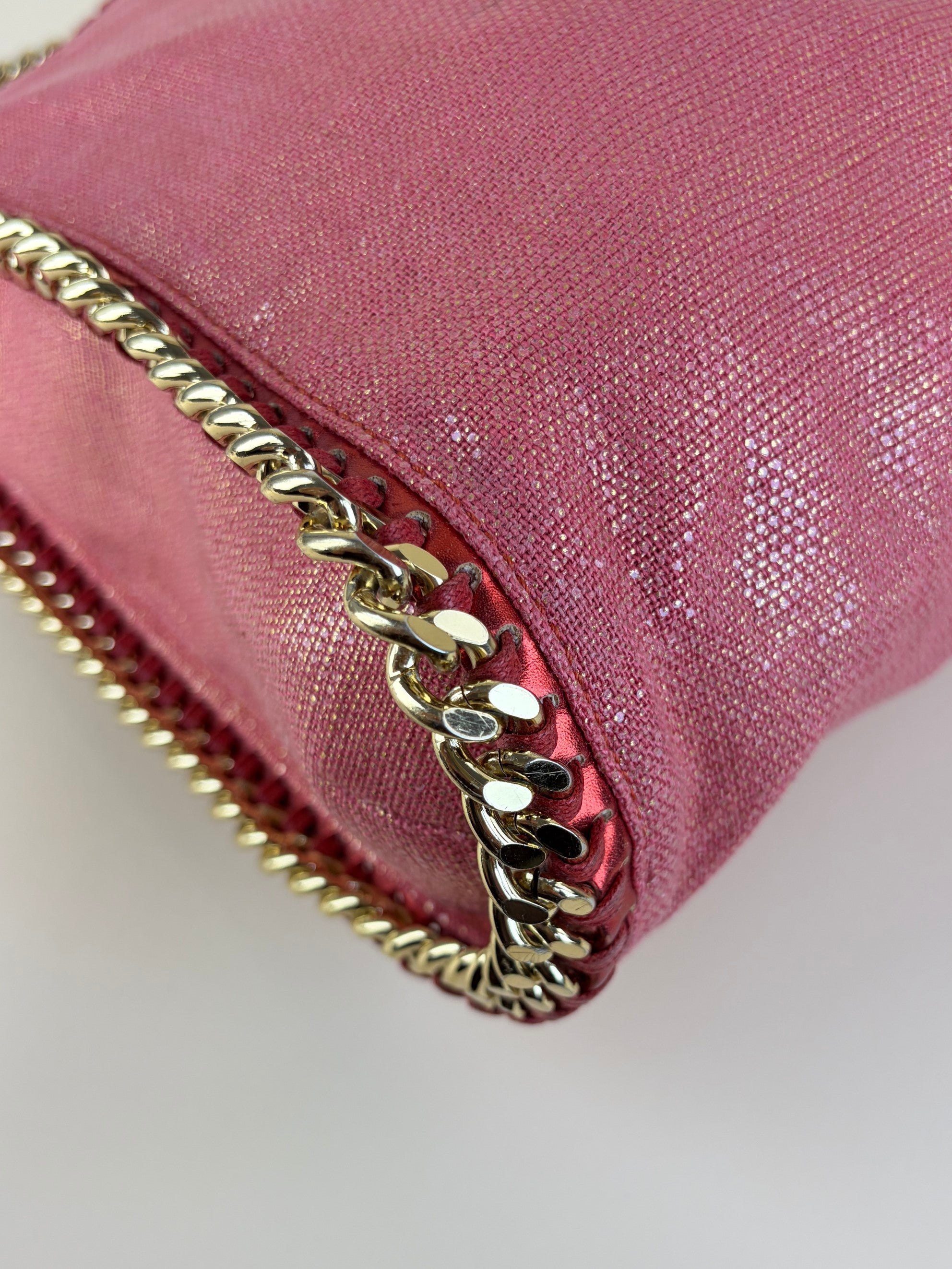 Stella McCartney PINK/red shiny and metallic trimmed leather fold over bag