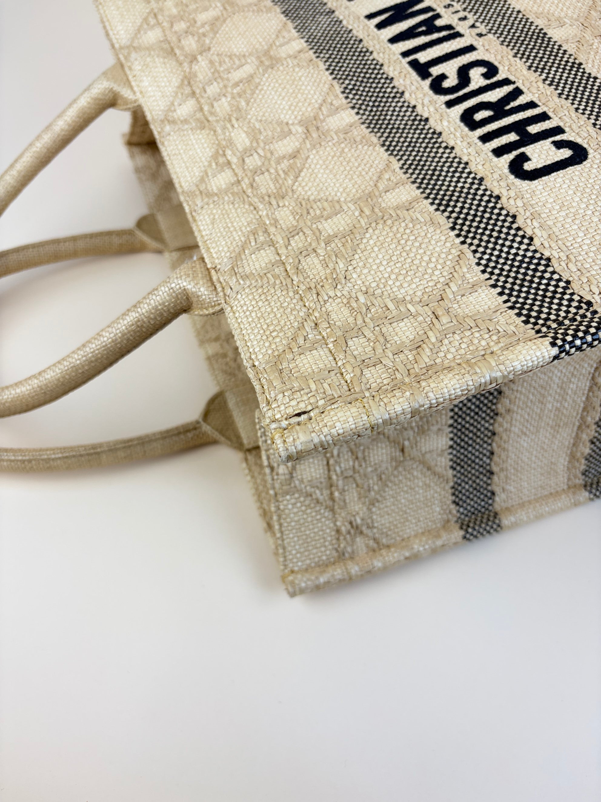 Christian Dior natural raffia cannage medium book tote bag