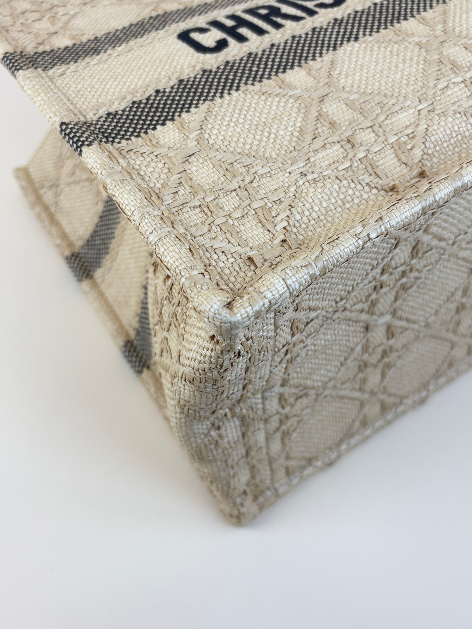 Christian Dior natural raffia cannage medium book tote bag