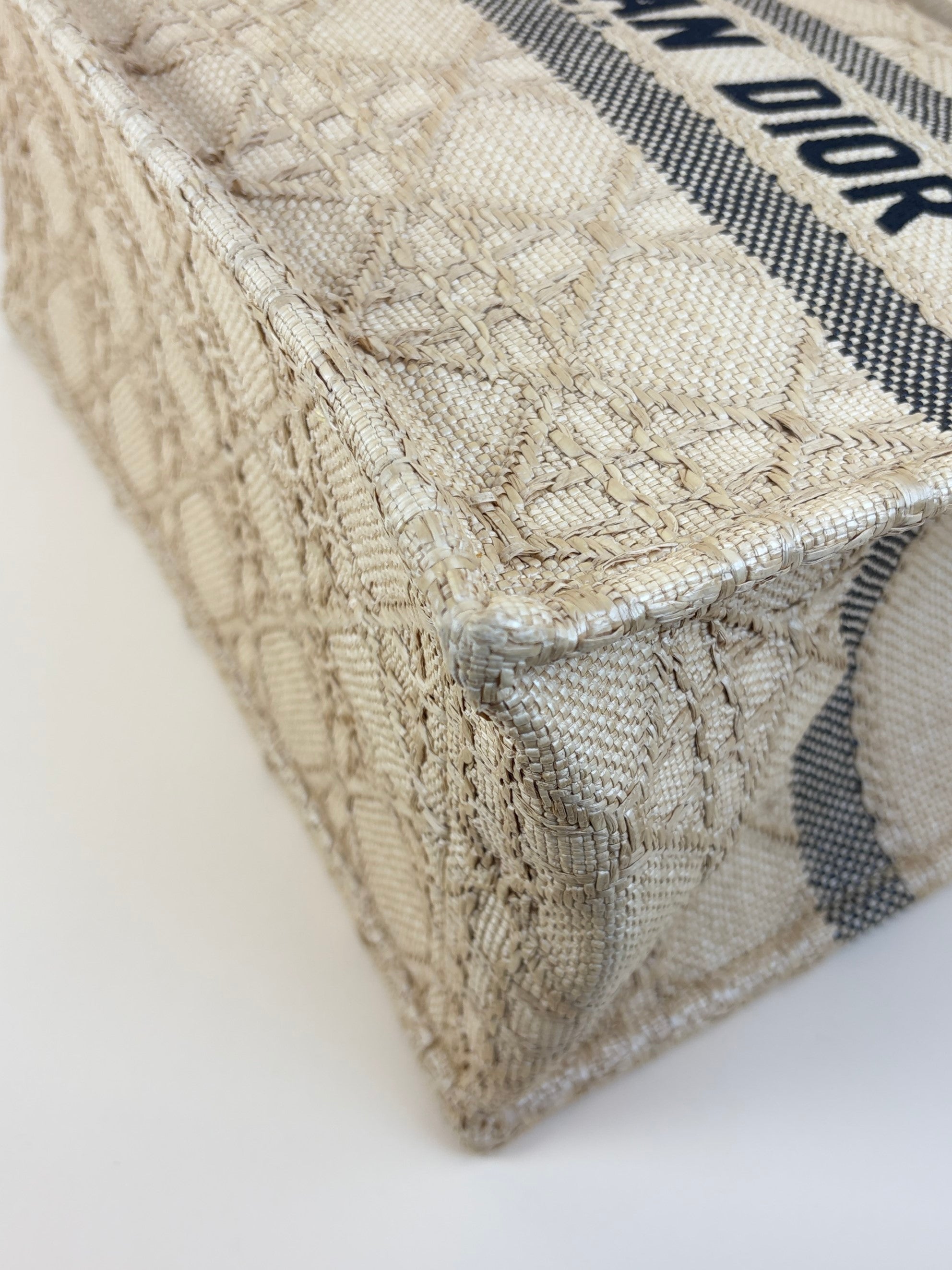 Christian Dior natural raffia cannage medium book tote bag