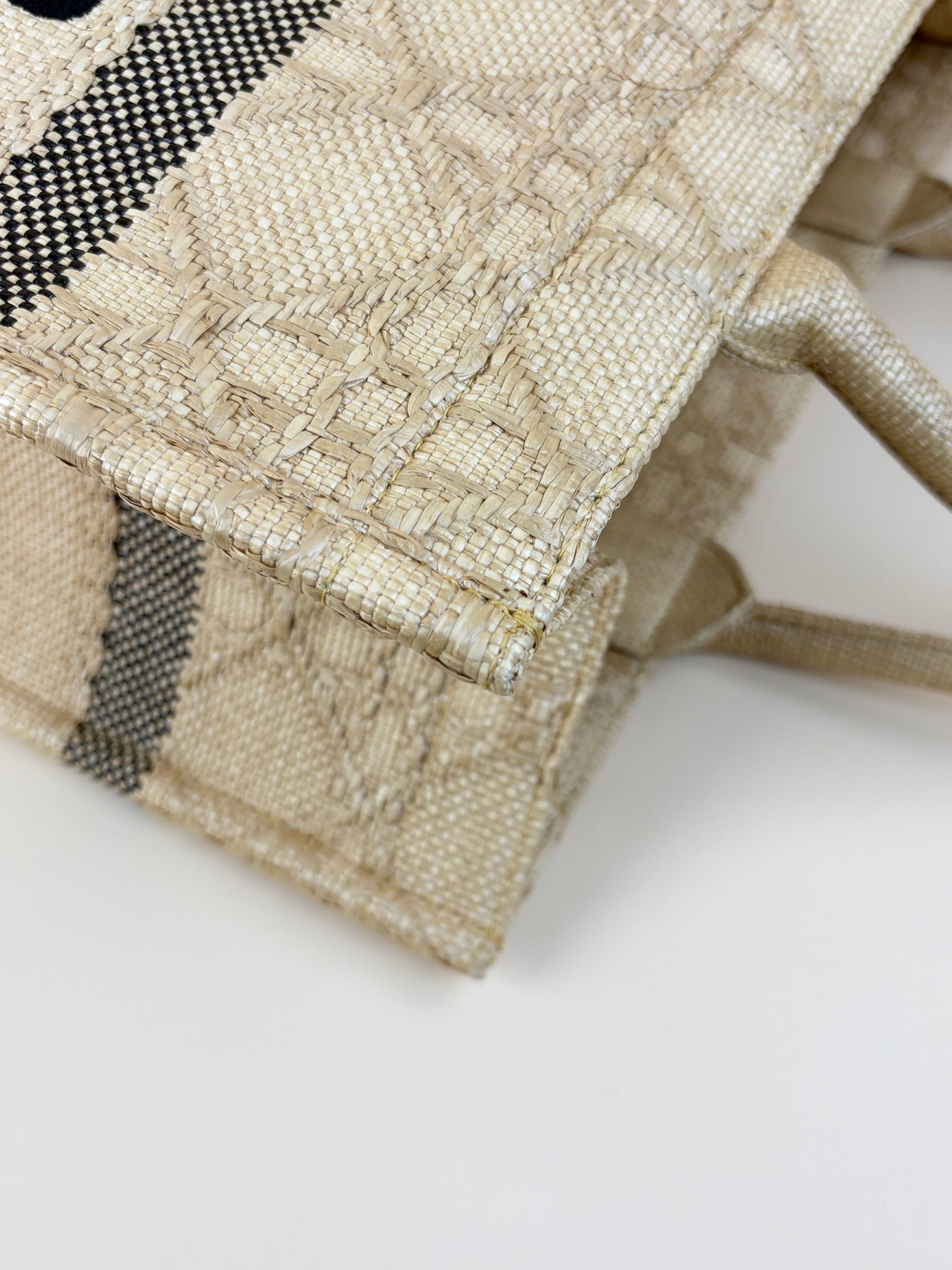 Christian Dior natural raffia cannage medium book tote bag