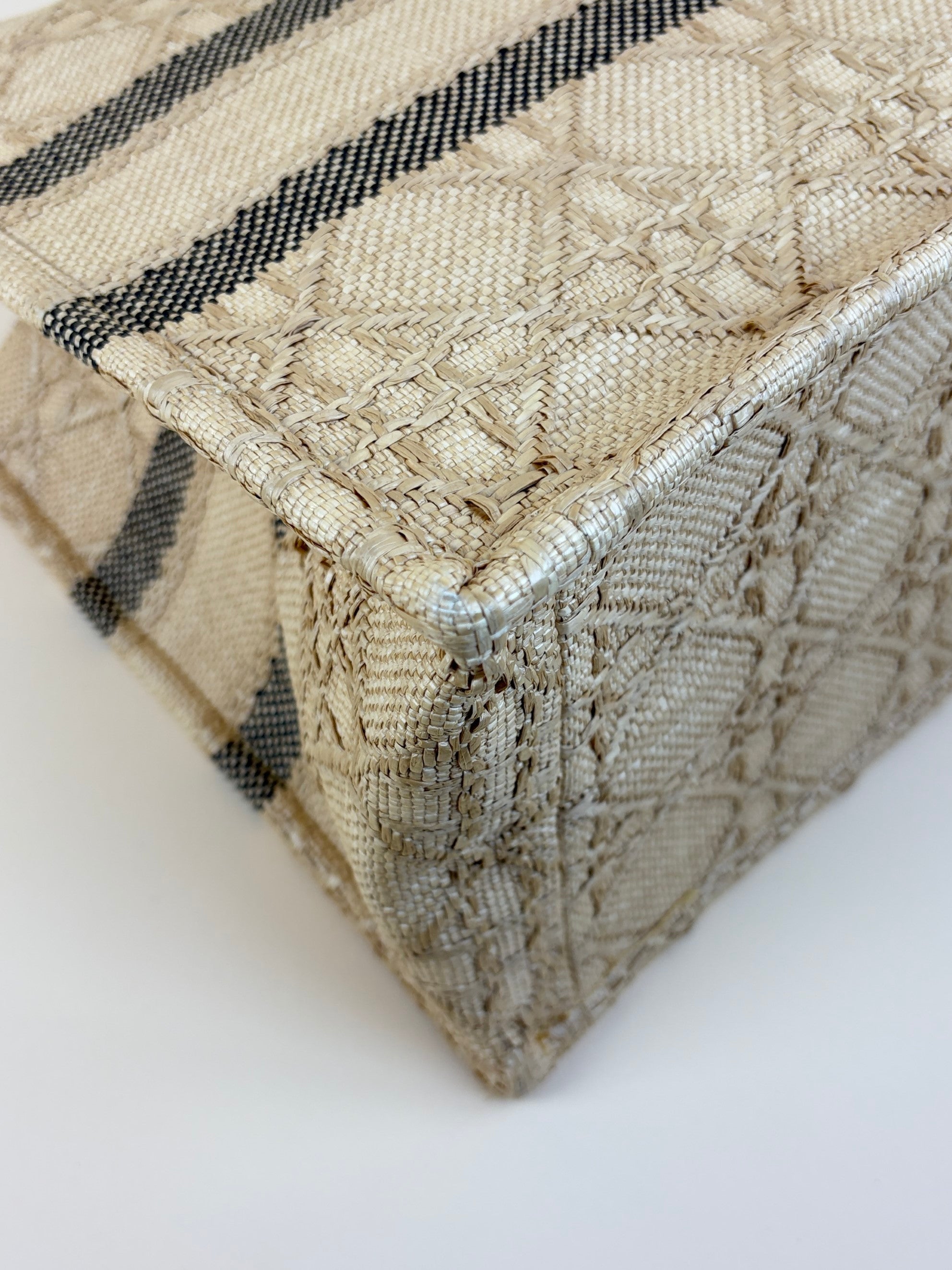 Christian Dior natural raffia cannage medium book tote bag