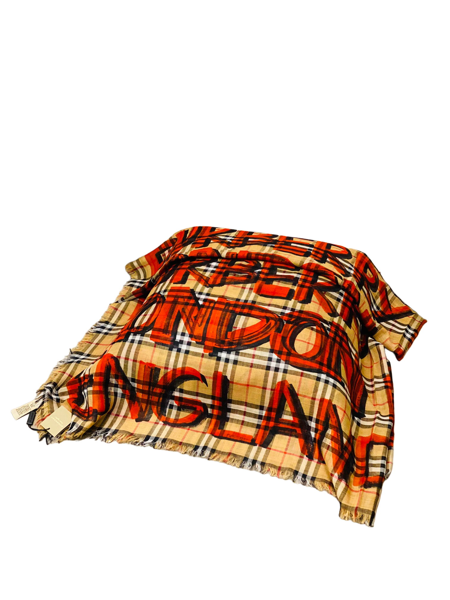 Burberry Red Nova Check Graffiti Wool Silk L.E Scarf-Scarf-Burberry-The Closet Egypt