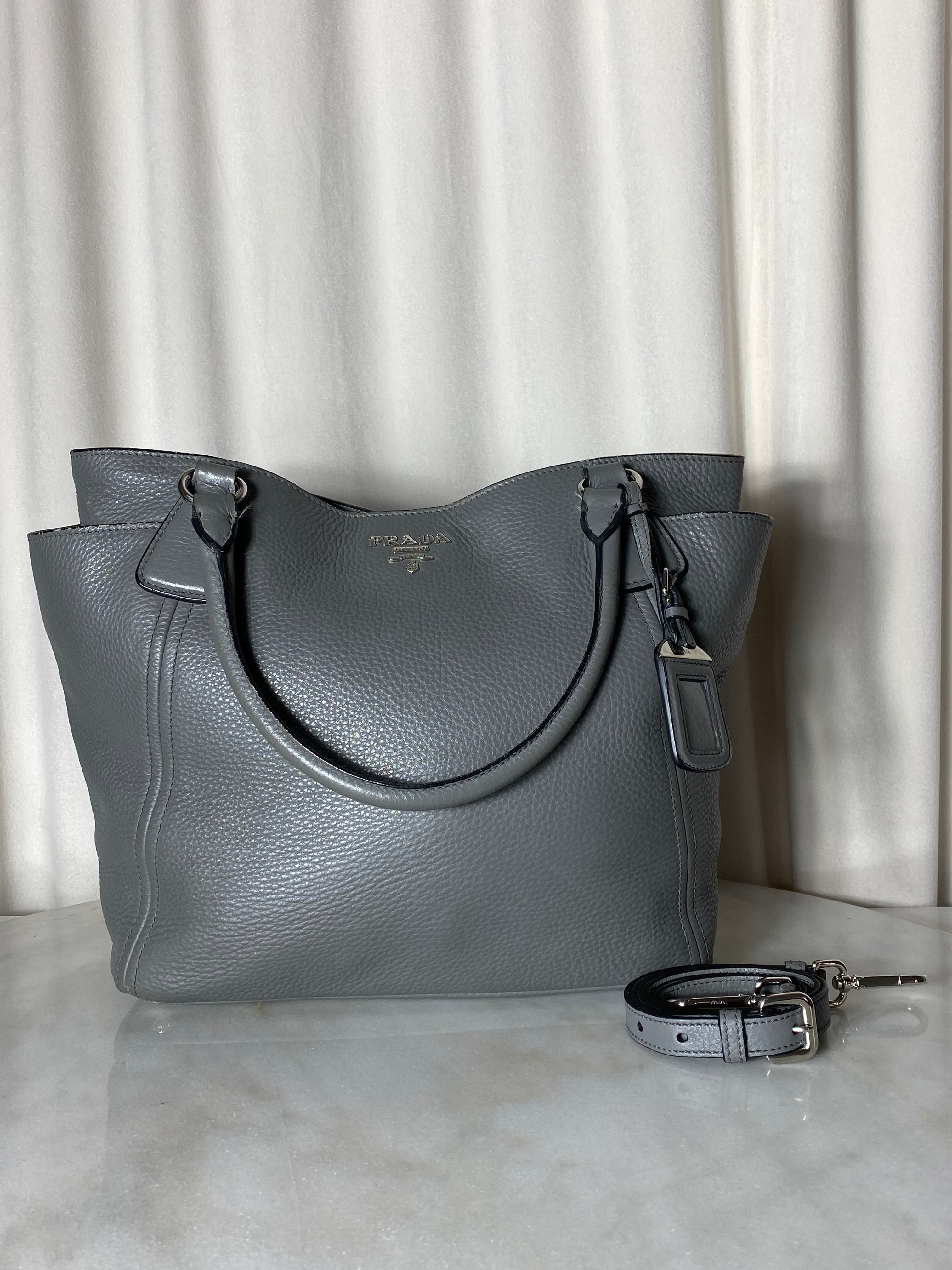 Prada Grey Vitello Daino Tote Bag W/ Charm-handbag-Prada-The Closet Egypt