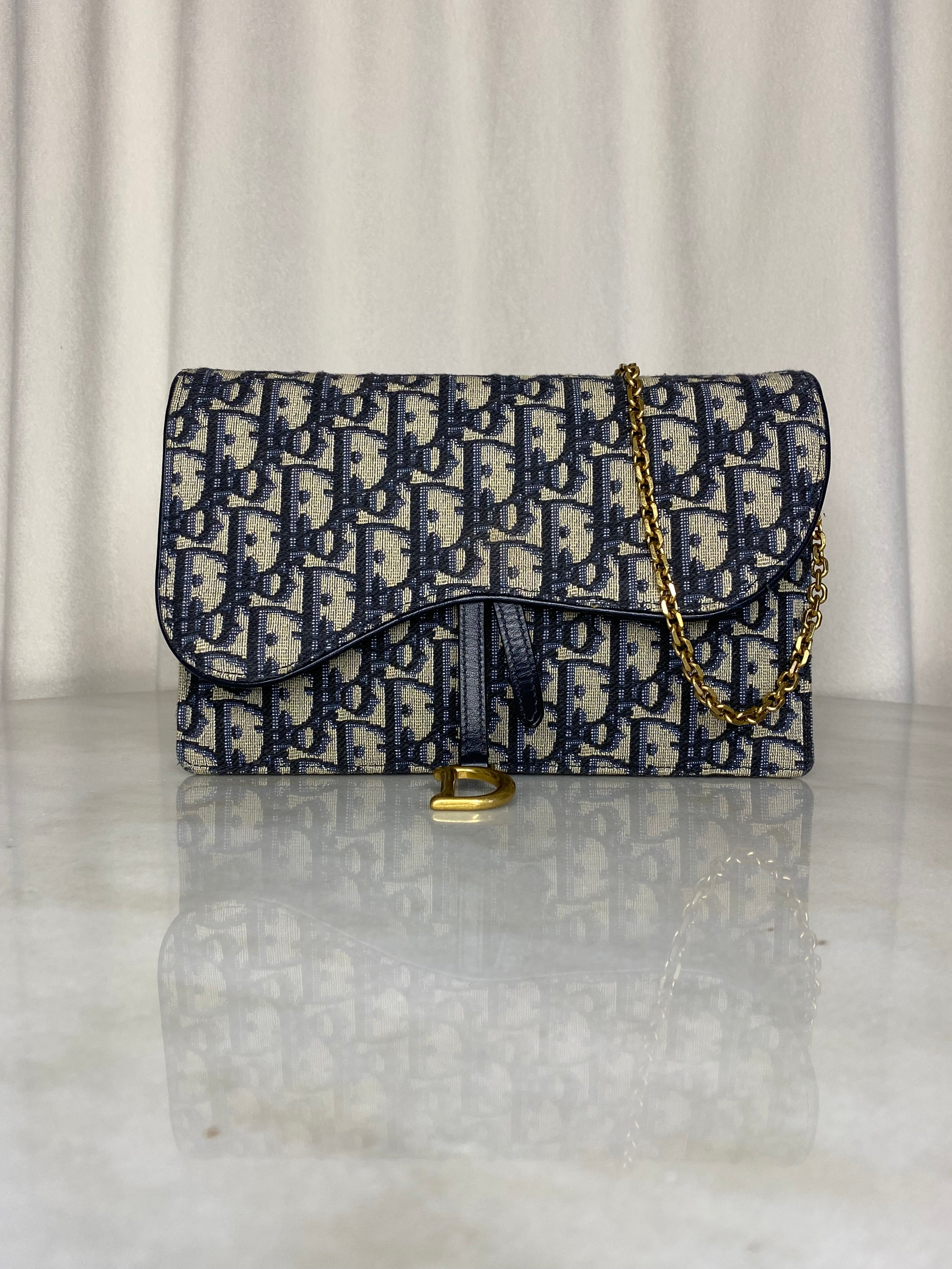 Christian Dior Blue Saddle Oblique WOC-Wallet Chain-Christian Dior-The Closet Egypt