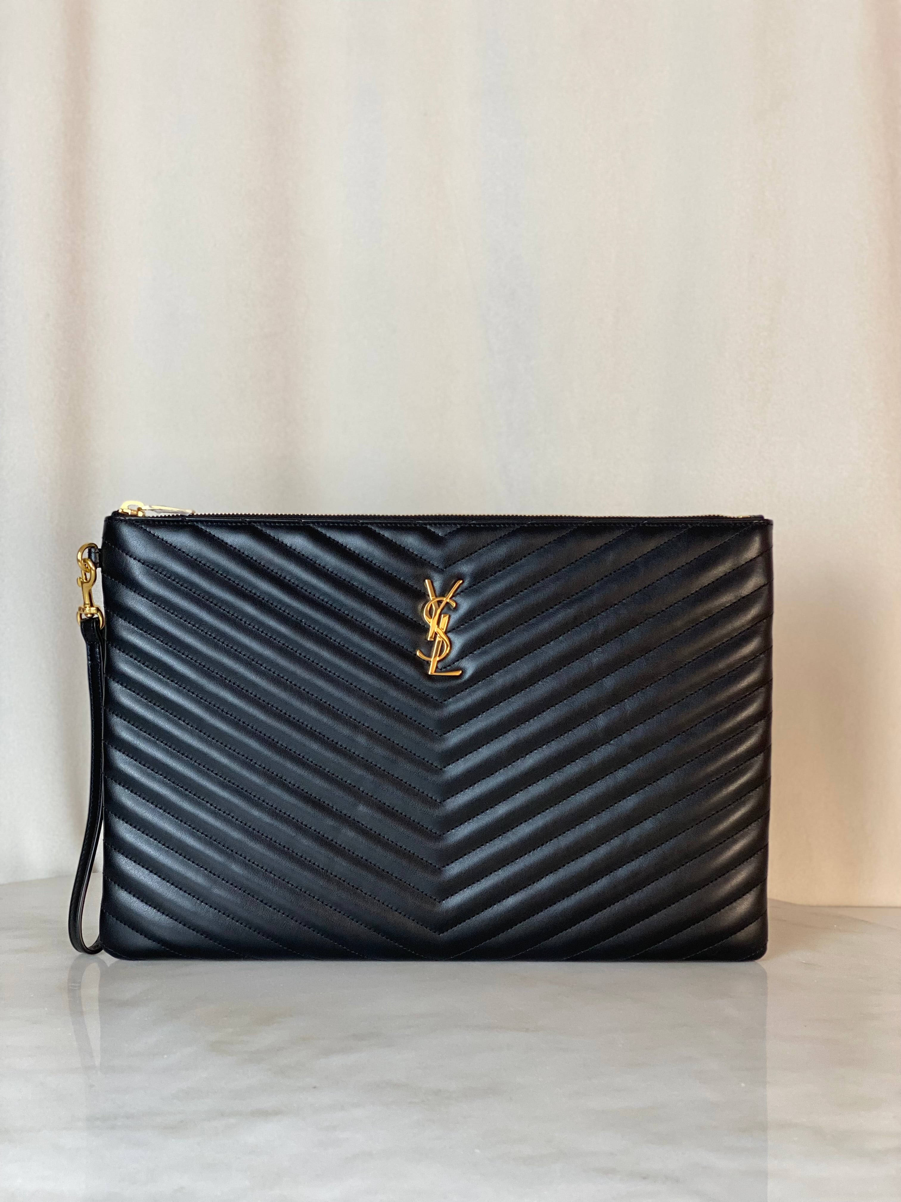 YSL Black Cassandre Large Matelasses Document Holder Pouch-Pouch-YSL-The Closet Egypt