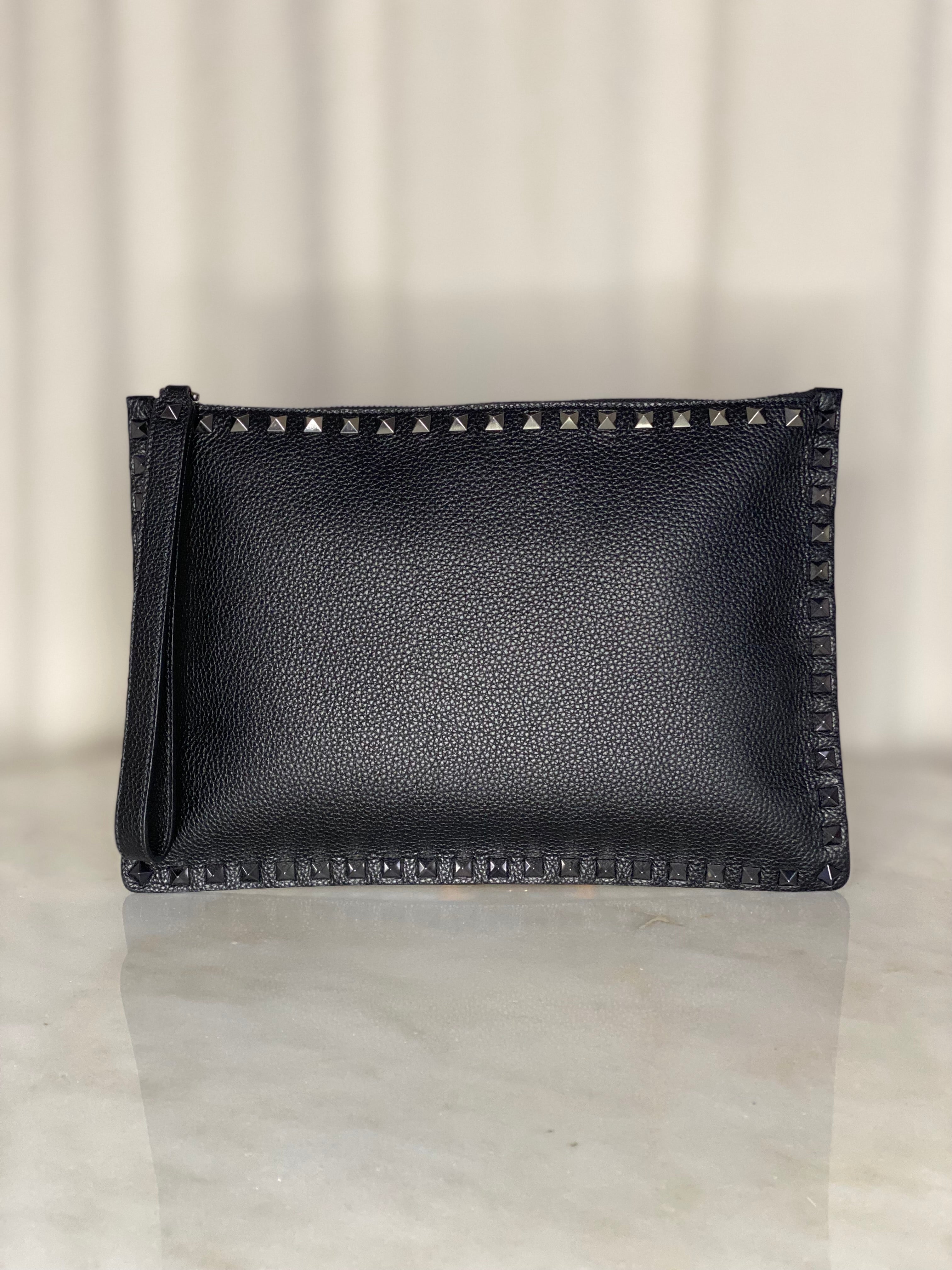 Valentino Black Studded Zip Pouch W/ Handle-Pouch-Valentino-The Closet Egypt