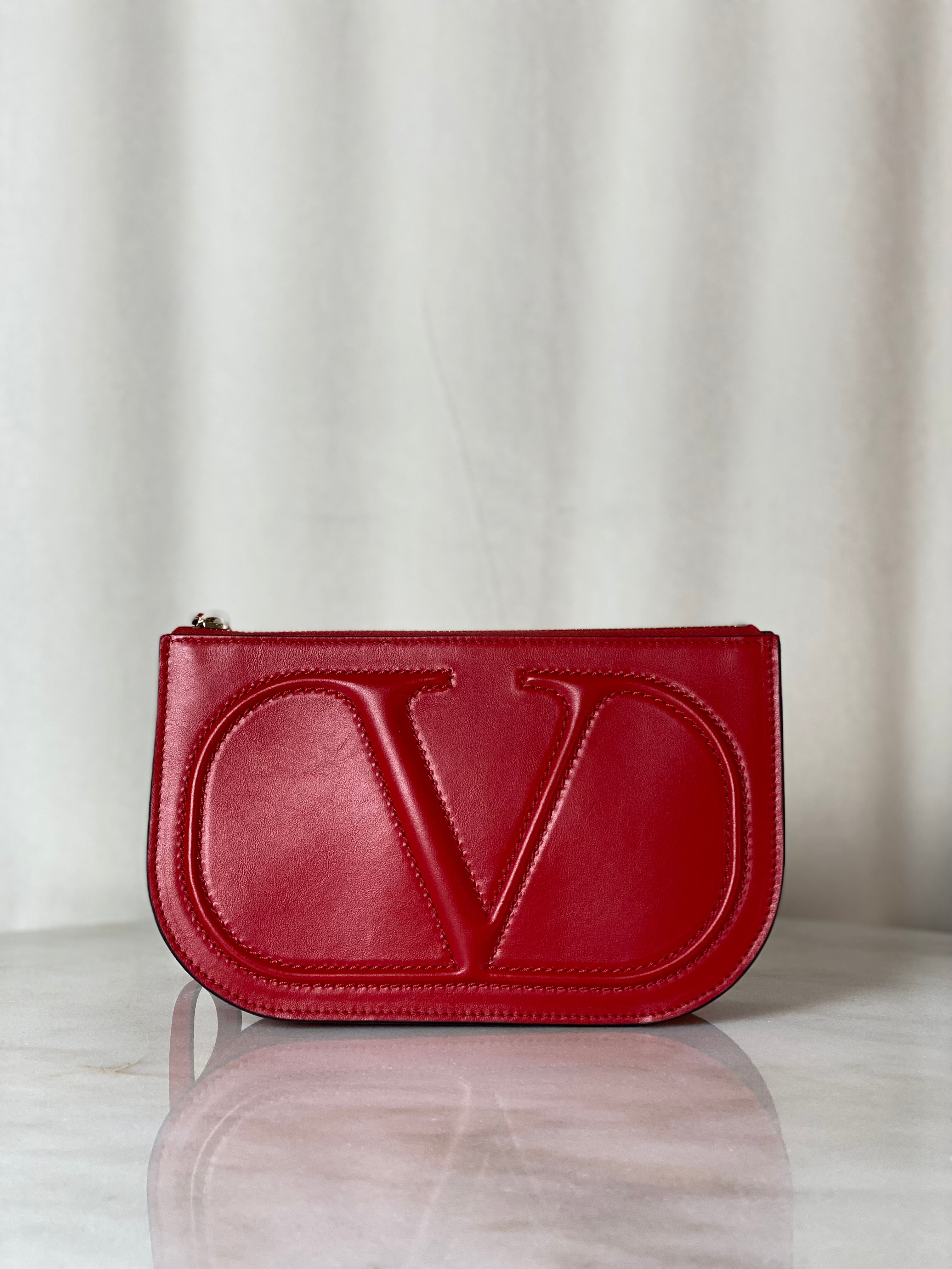 Valentino Red V Logo Garavani Zip Clutch-Clutch-Valentino-The Closet Egypt