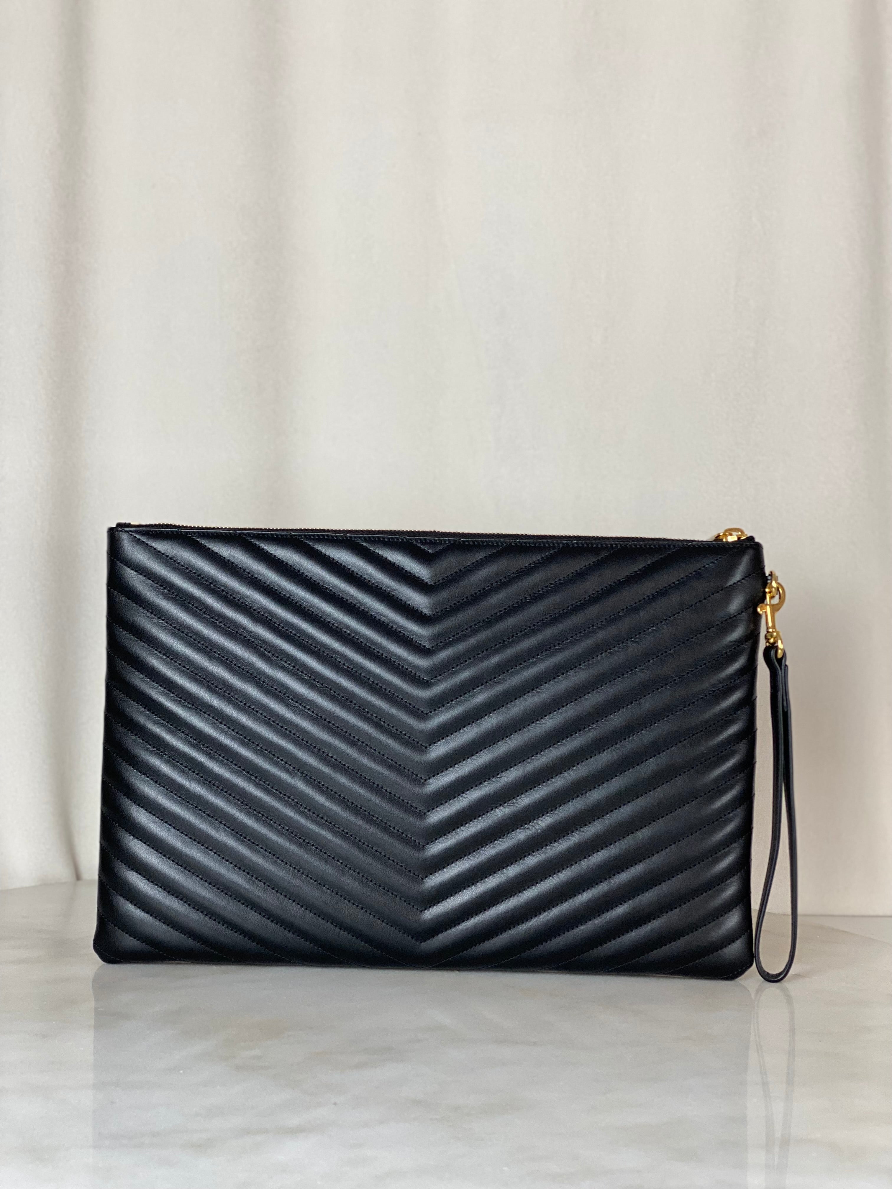 YSL Black Cassandre Large Matelasses Document Holder Pouch-Pouch-YSL-The Closet Egypt