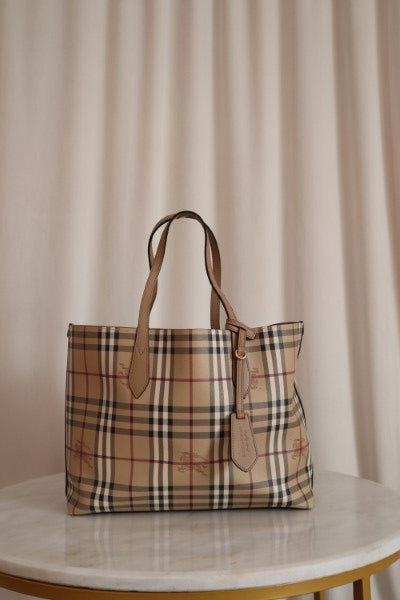 Burberry Beige Haymarket Reverse Tote Medium Shoulder Bag-handbag-Burberry-The Closet Egypt