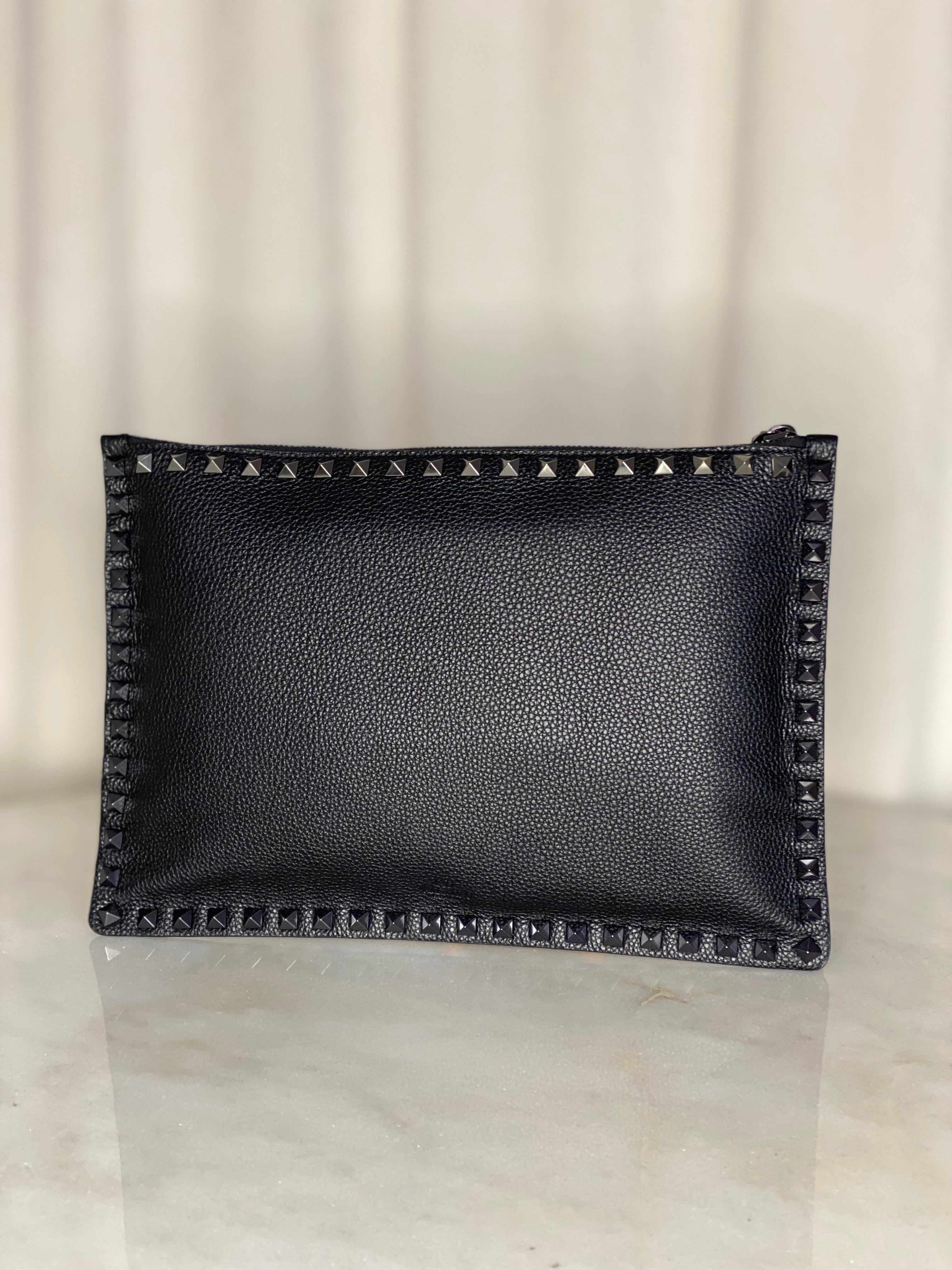 Valentino Black Studded Zip Pouch W/ Handle-Pouch-Valentino-The Closet Egypt