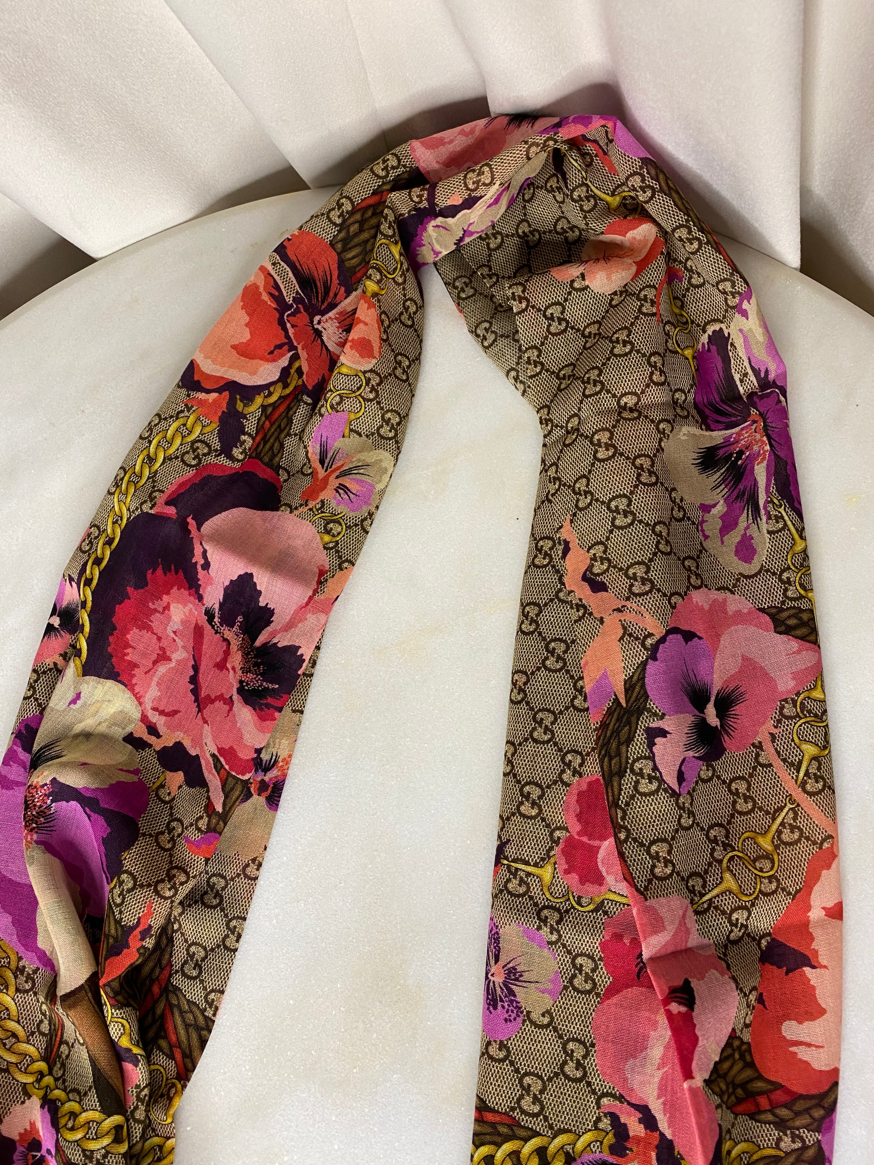 Gucci Tricolor GG Floral Scarf-Scarf-Gucci-The Closet Egypt