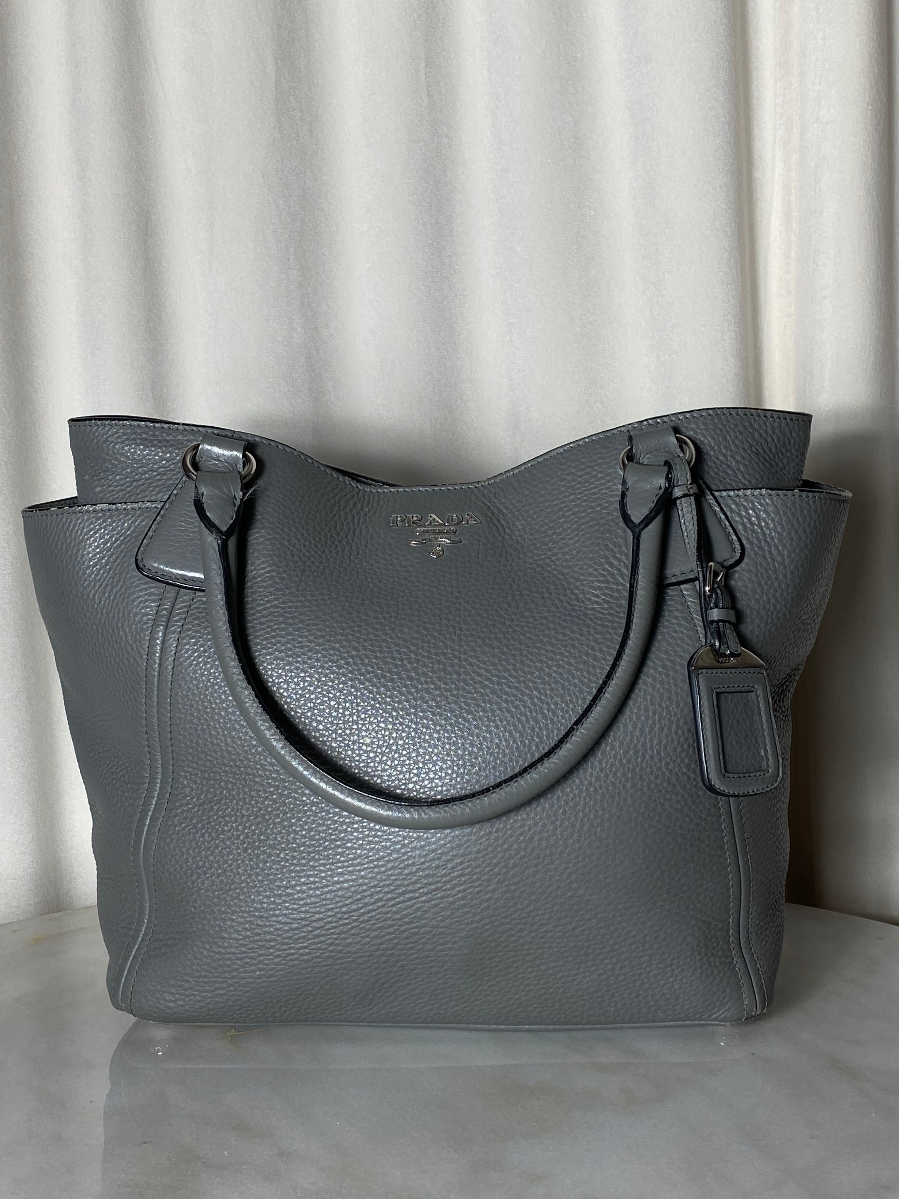 Prada Grey Vitello Daino Tote Bag W/ Charm-handbag-Prada-The Closet Egypt